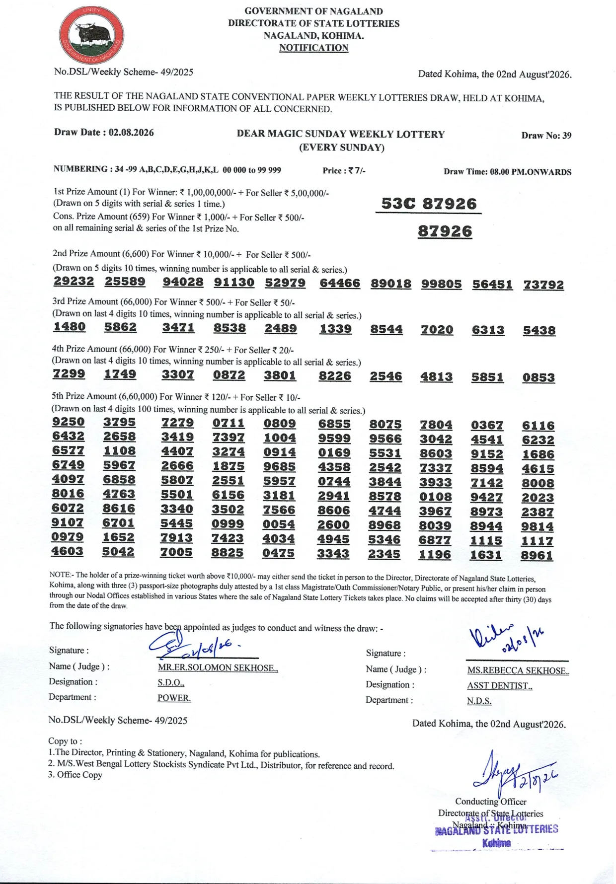 Dear Lottery result 8PM 02.08.2026