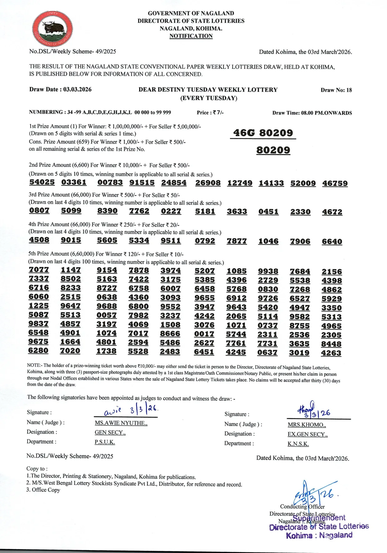 Dear Lottery result 8PM 03.03.2026