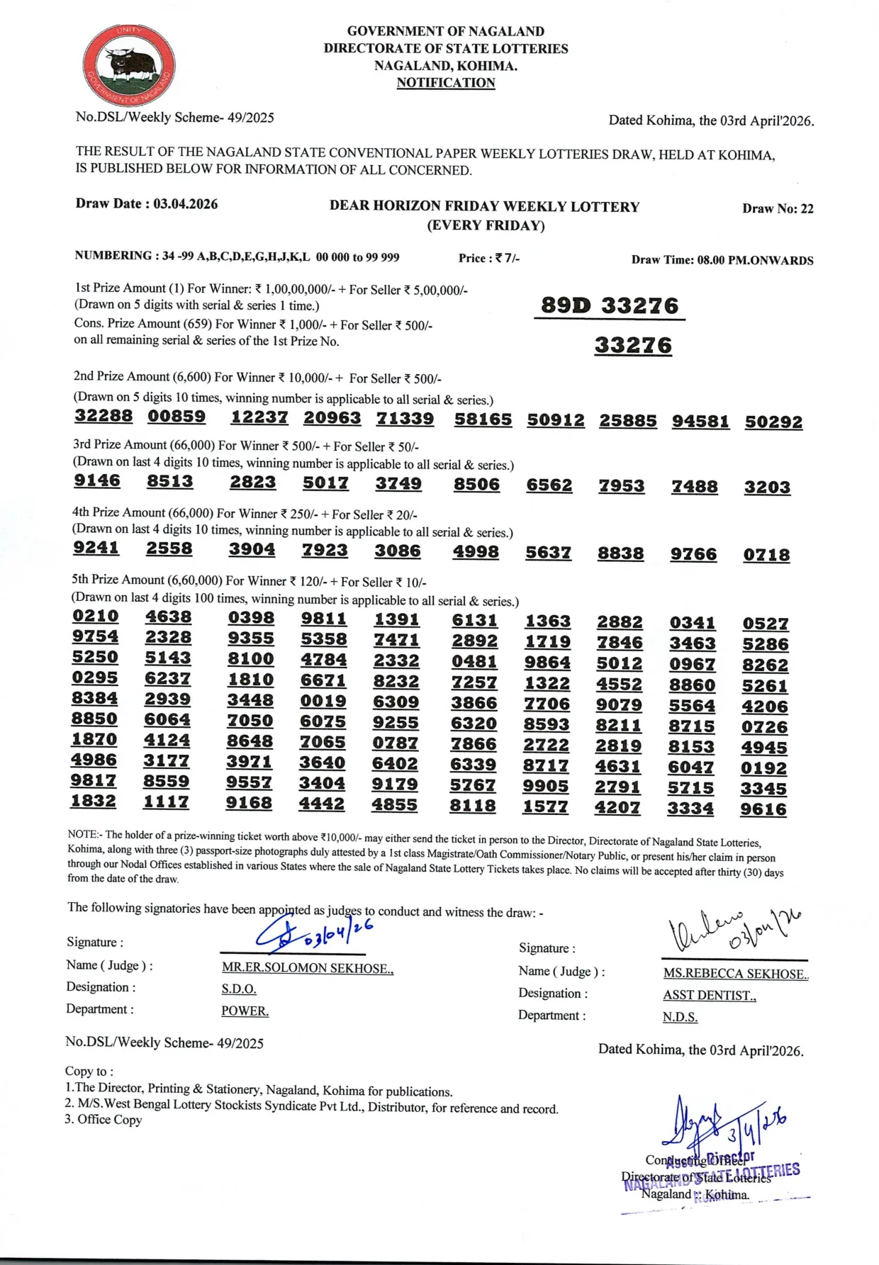 Dear Lottery result 8PM 03.04.2026