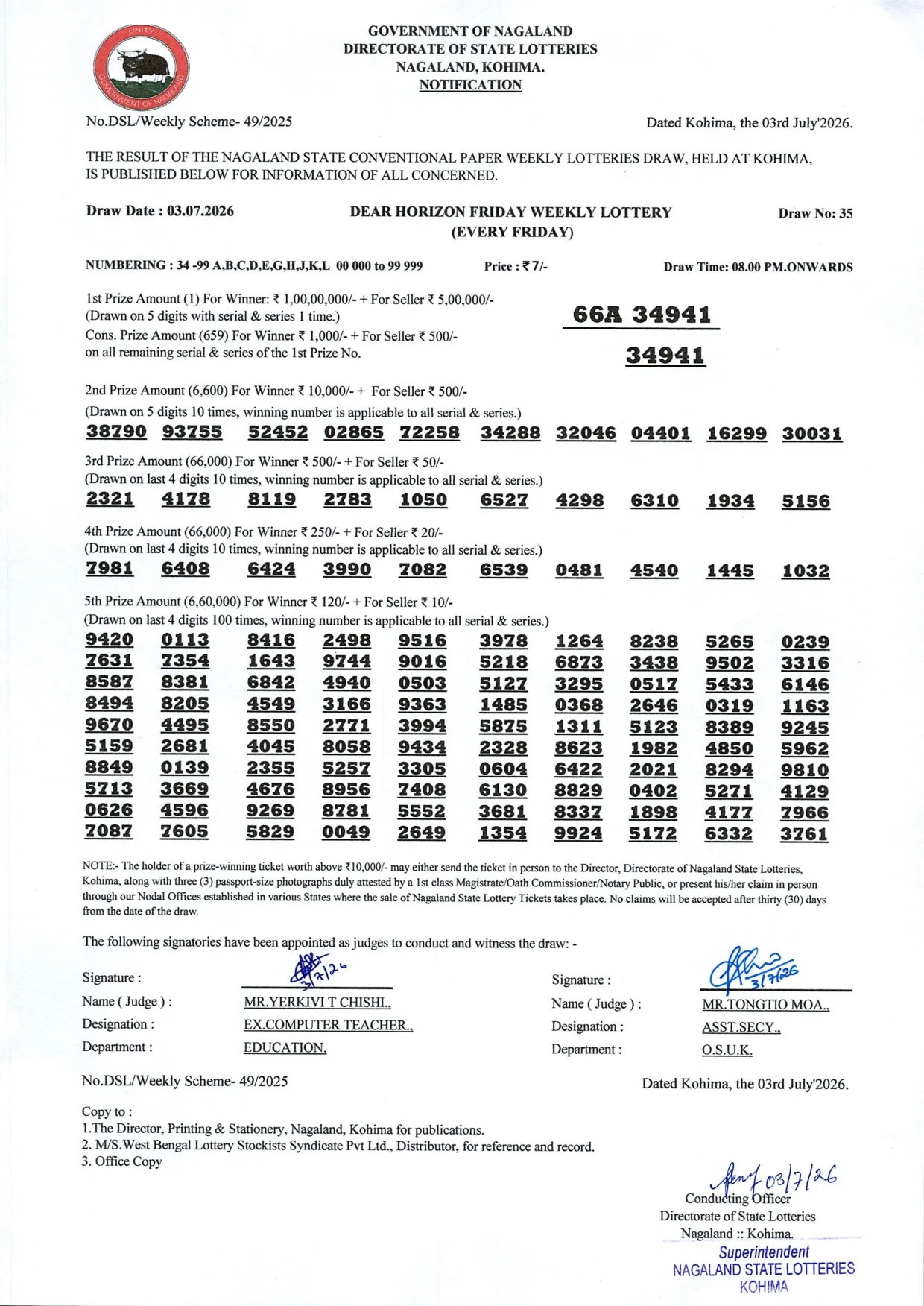 Dear Lottery result 8PM 03.07.2026