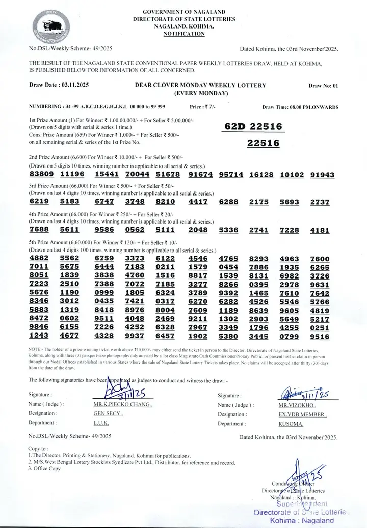 Dear Lottery result 8PM 03.11.2025