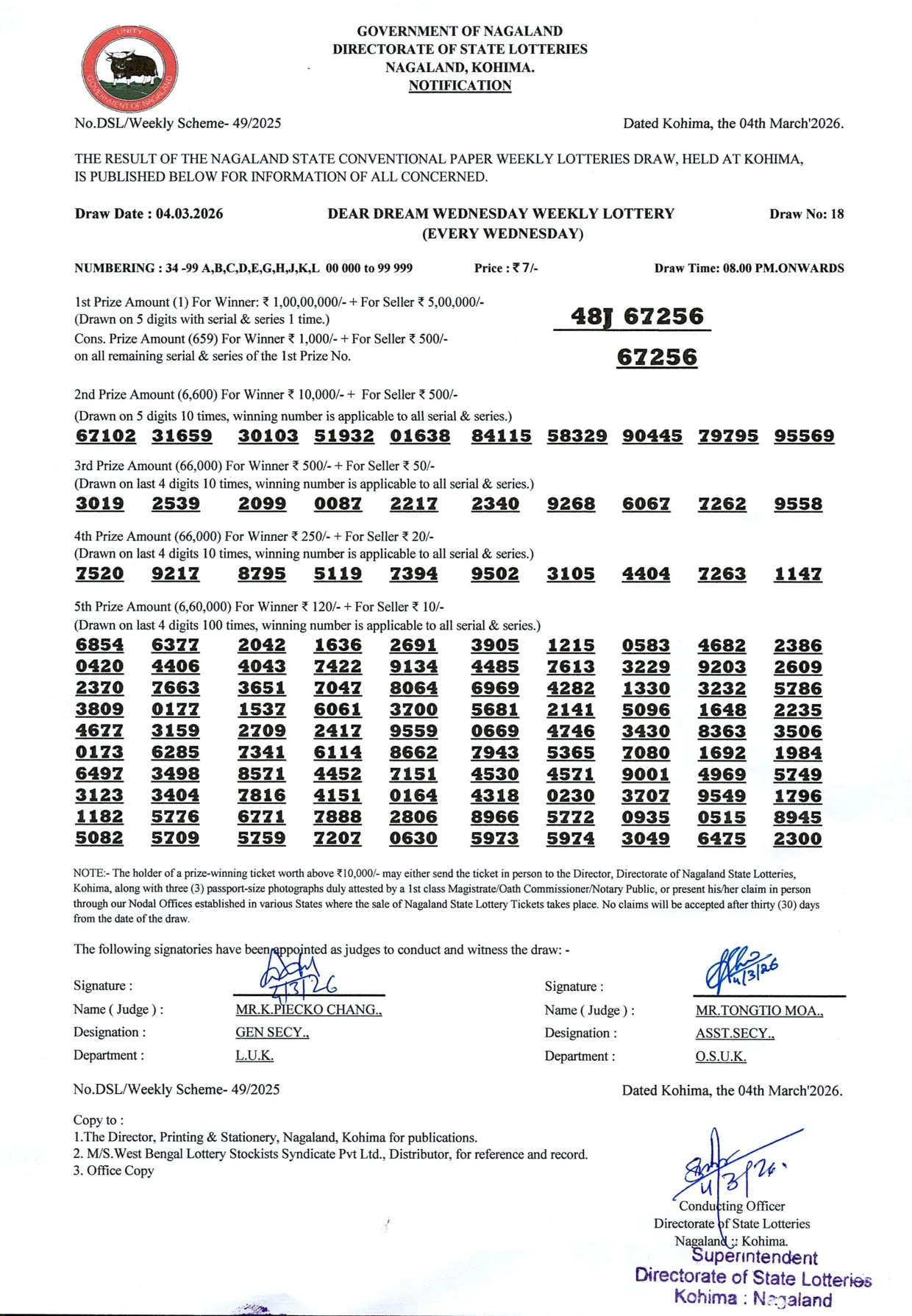 Dear Lottery result 8PM 04.03.2026