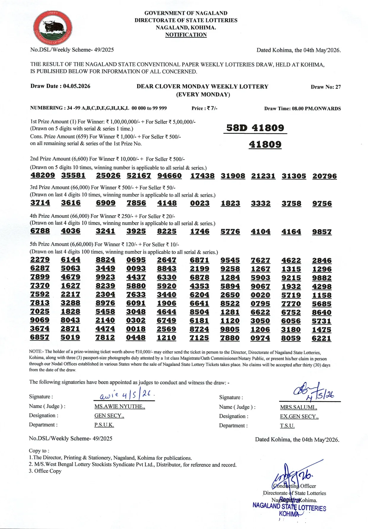 Dear Lottery result 8PM 04.05.2026