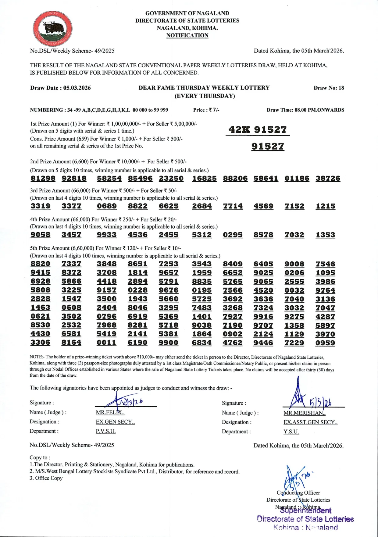 Dear Lottery result 8PM 05.03.2026