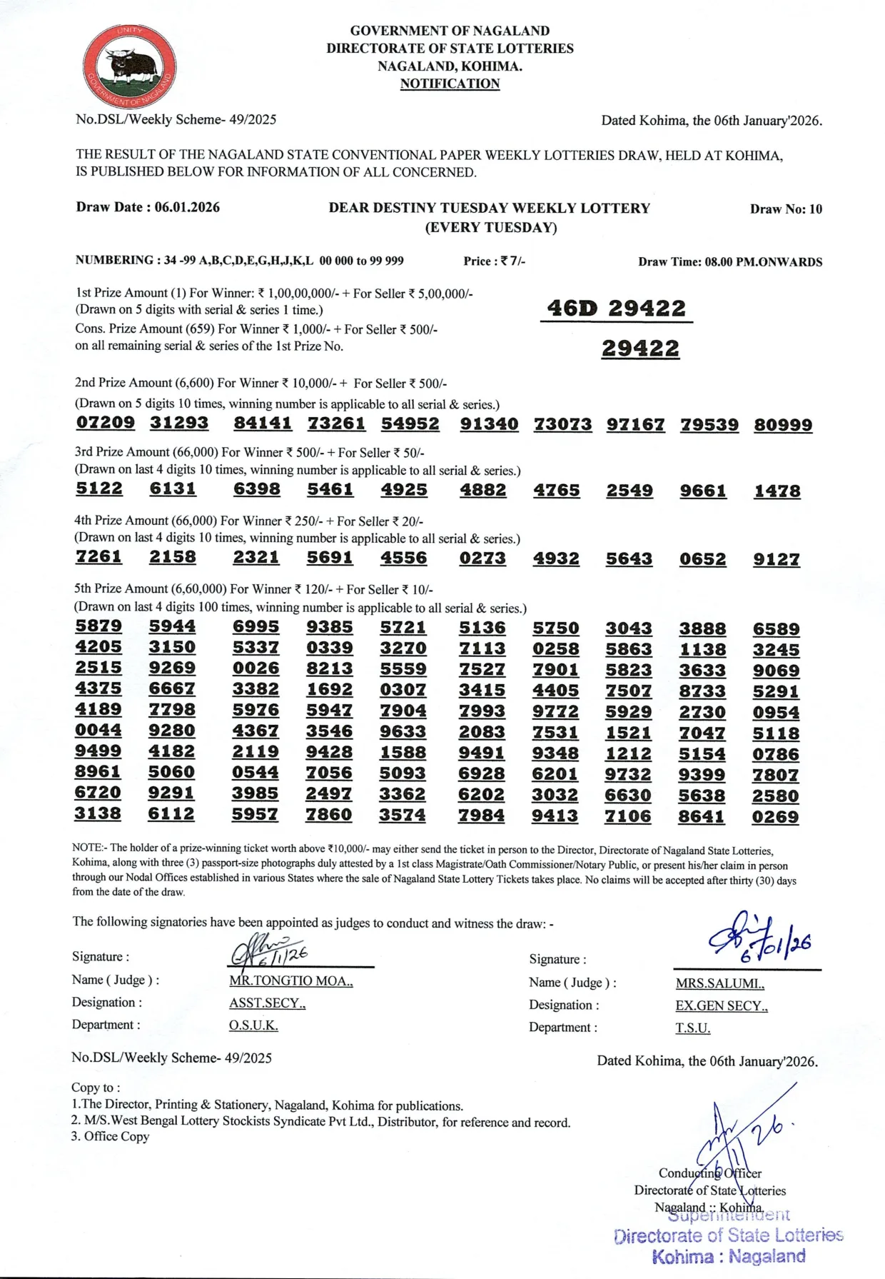 Dear Lottery result 8PM 06.01.2026