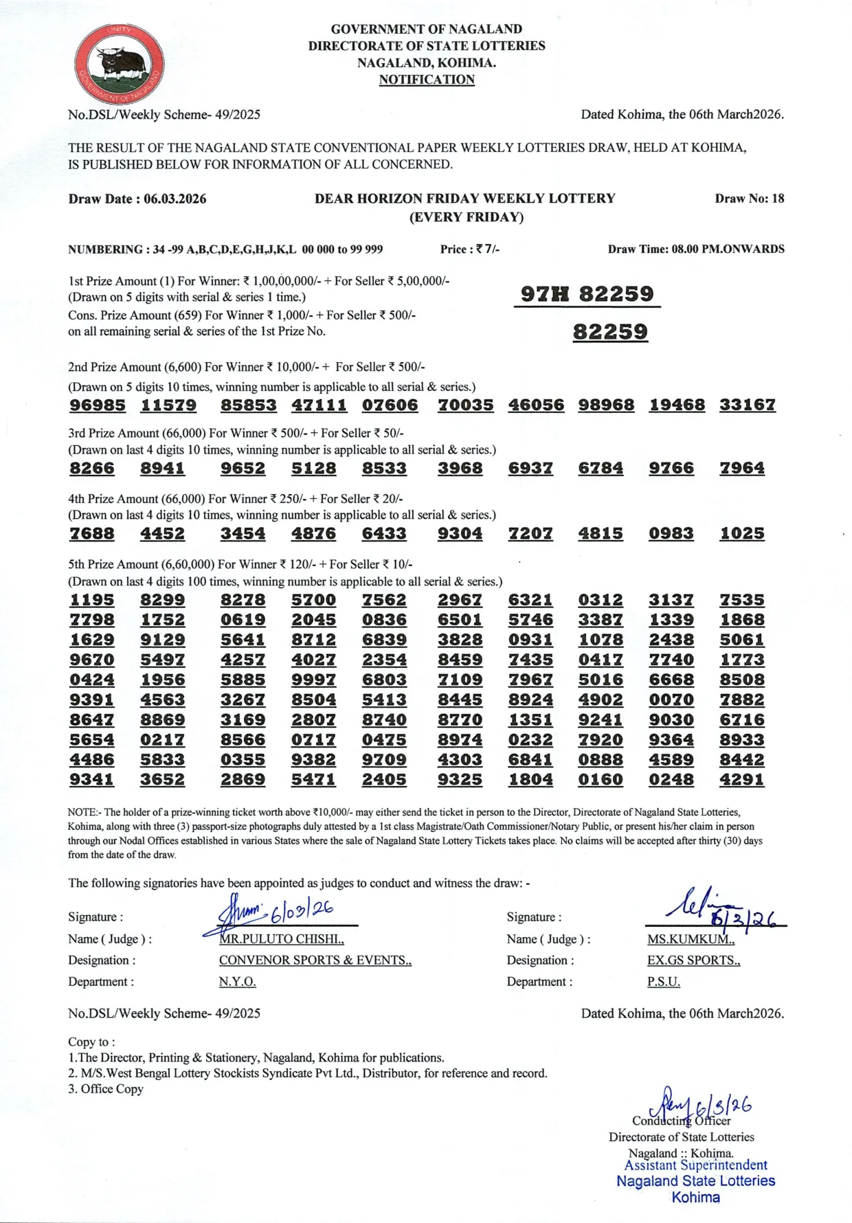 Dear Lottery result 8PM 06.03.2026