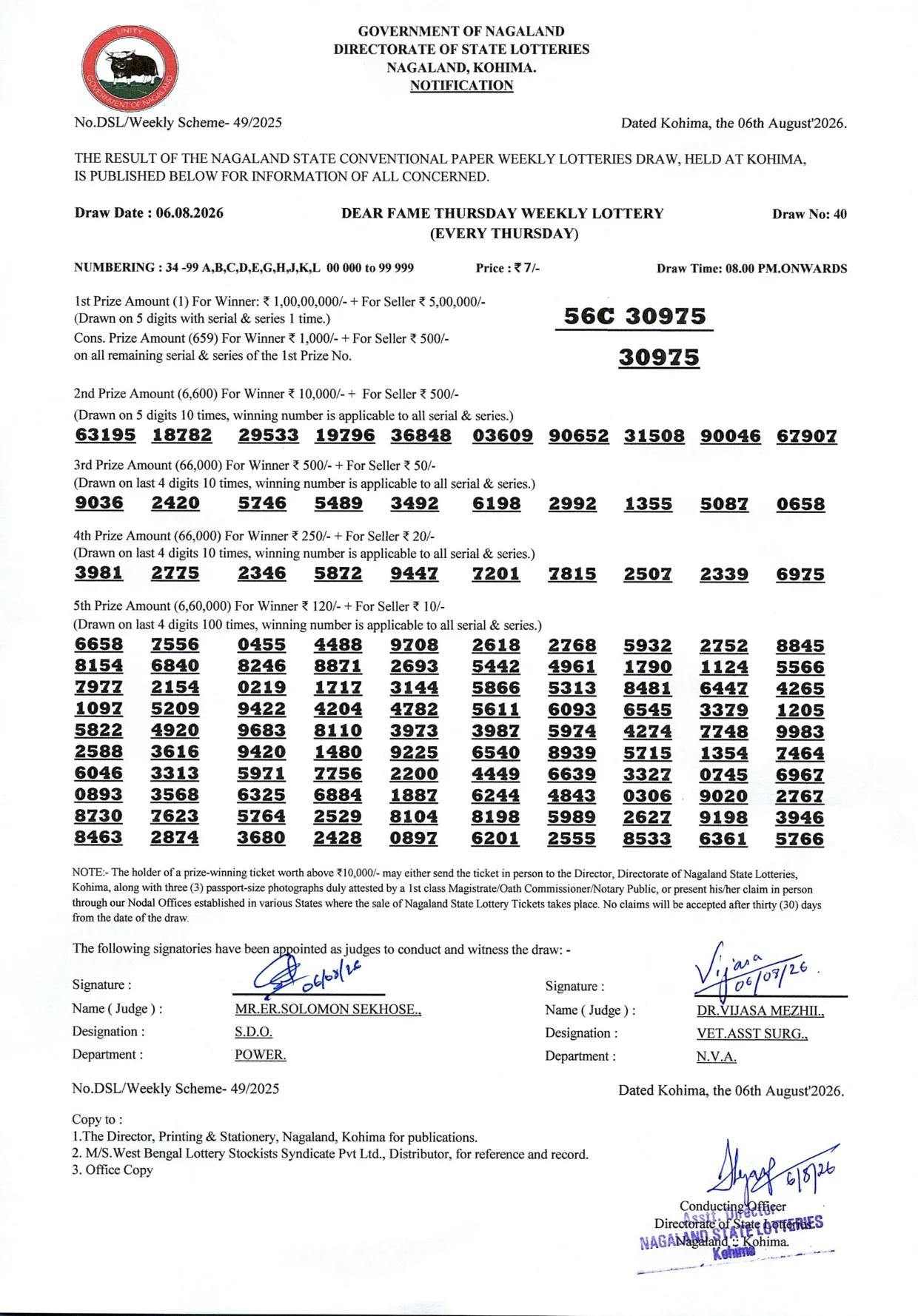 Dear Lottery result 8PM 06.08.2026