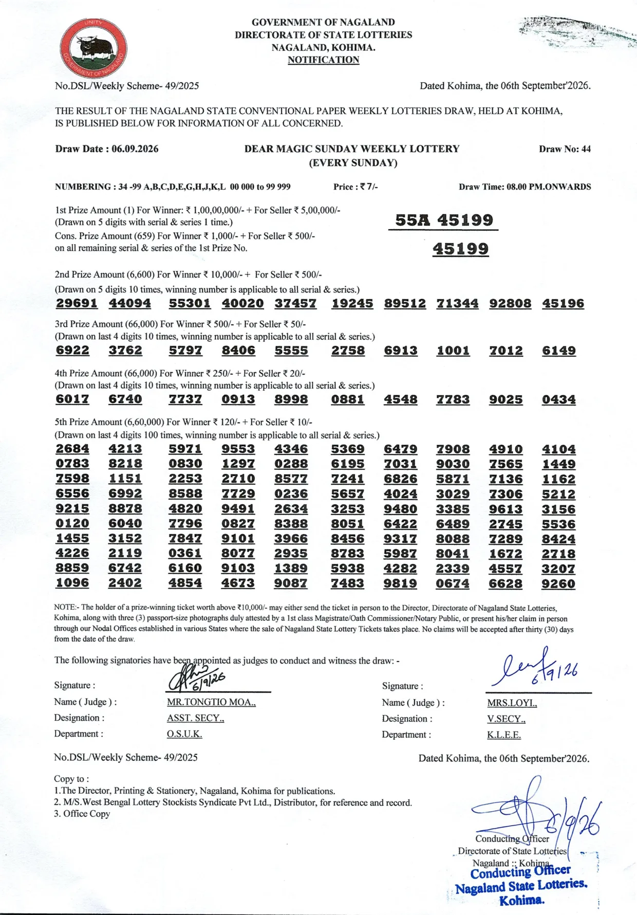 Dear Lottery result 8PM 06.09.2026