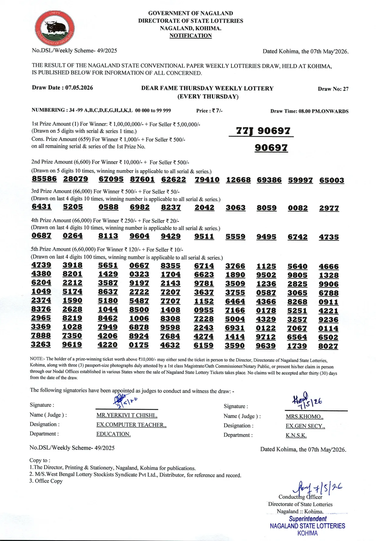 Dear Lottery result 8PM 07.05.2026