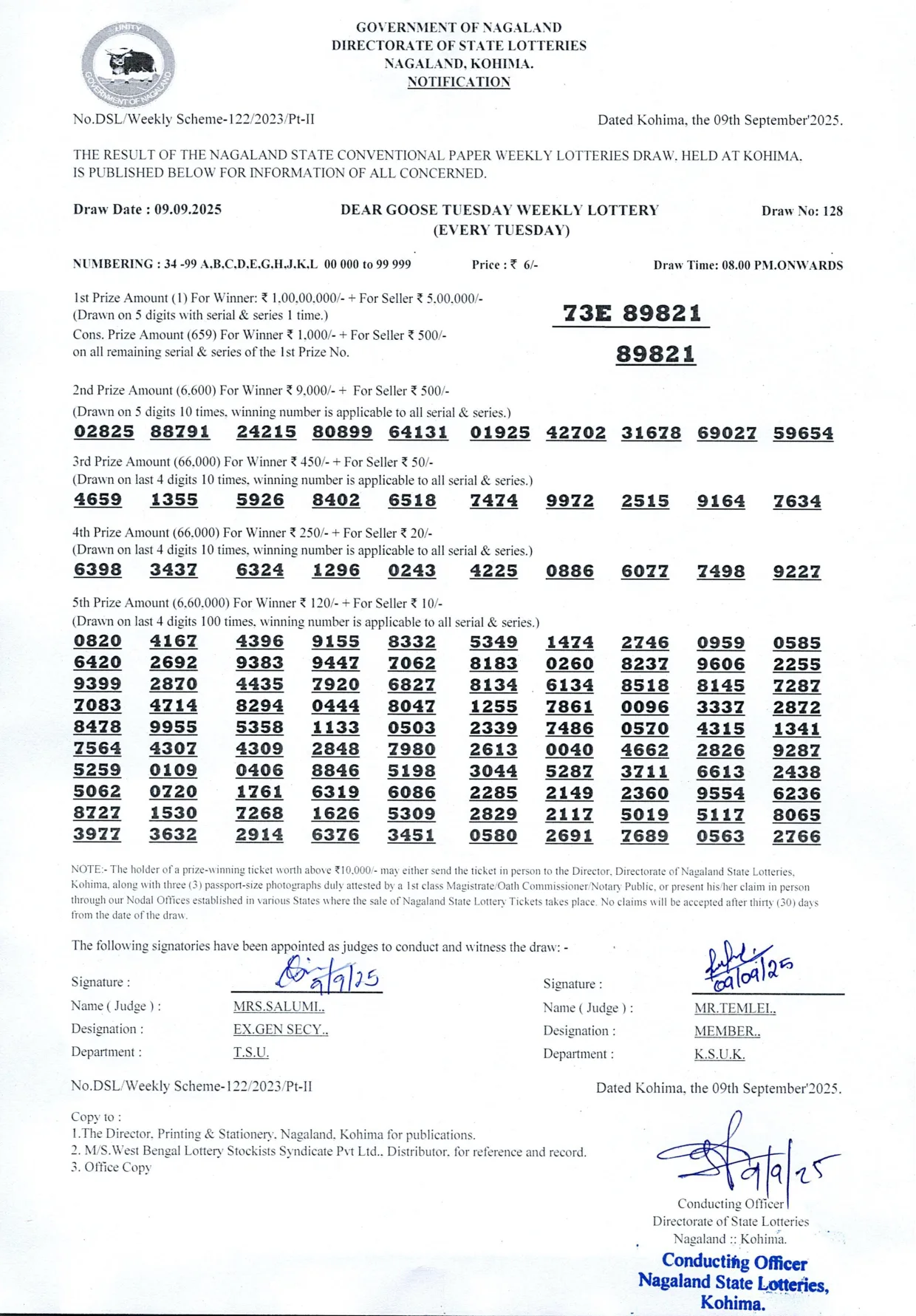 Dear Lottery result 8PM 09.09.2025