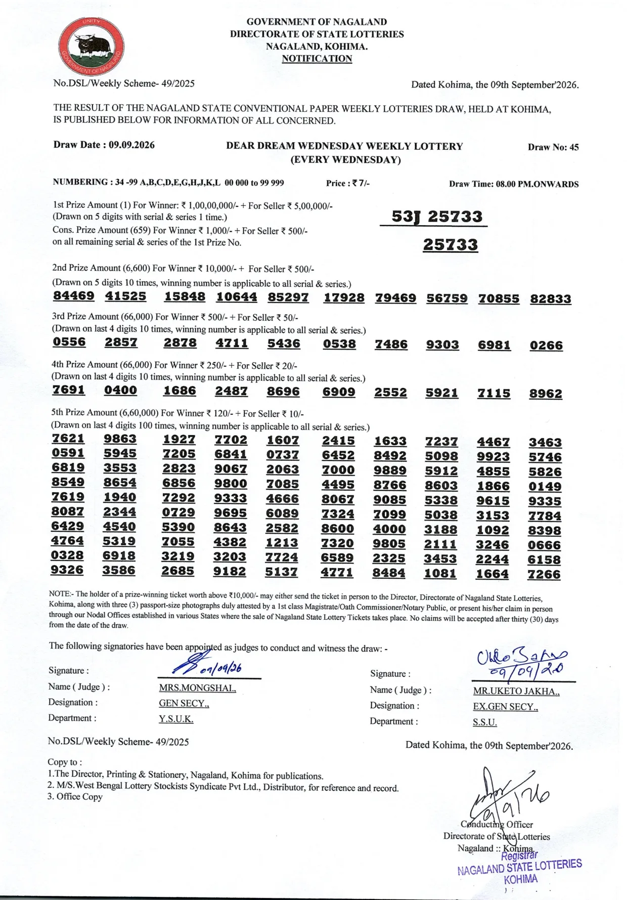 Dear Lottery result 8PM 09.09.2026