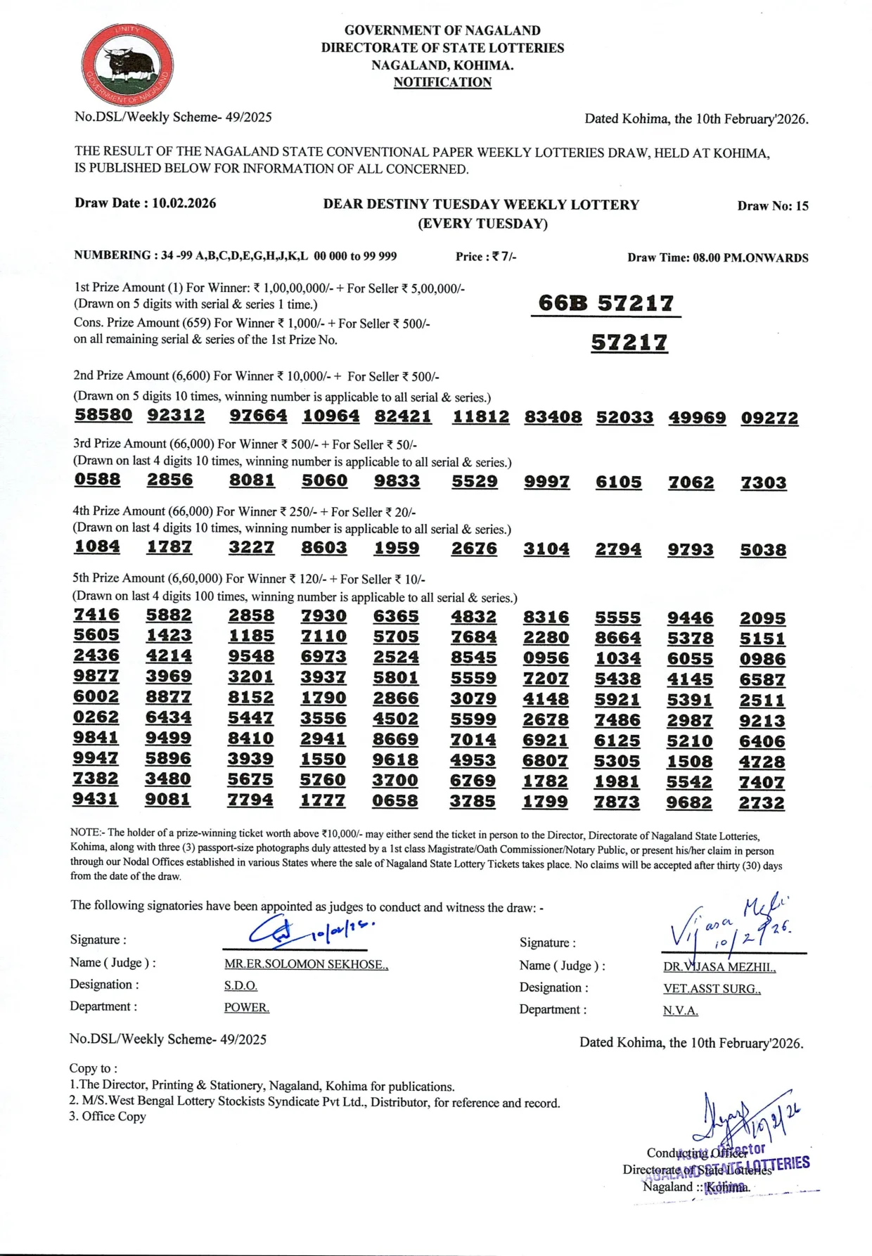 Dear Lottery result 8PM 10.02.2026