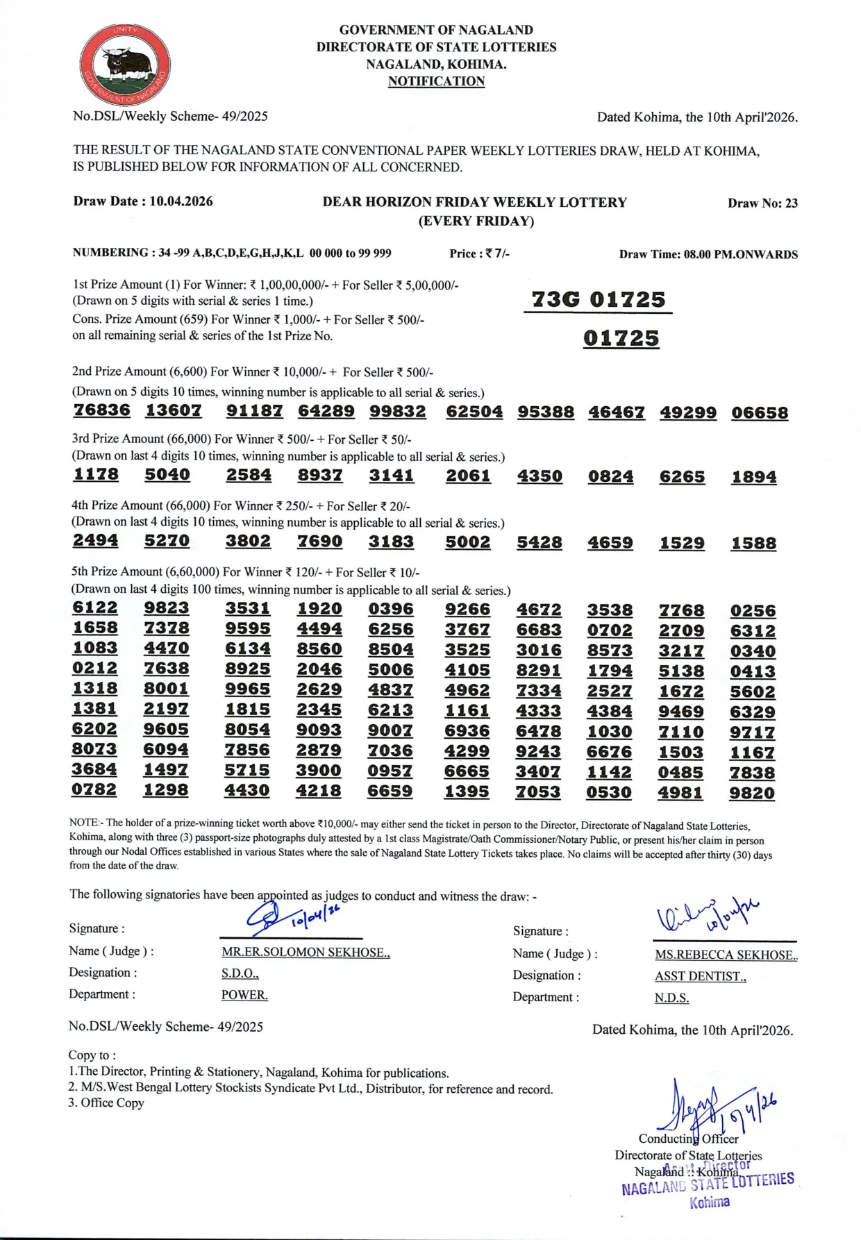 Dear Lottery result 8PM 10.04.2026