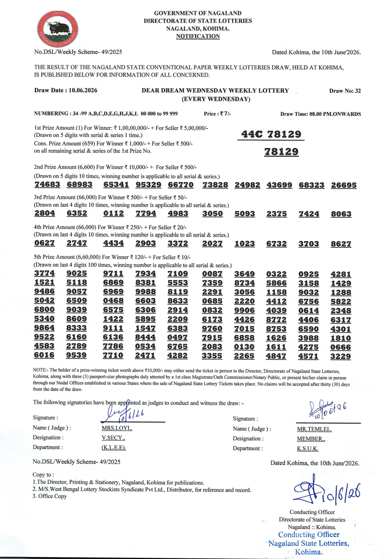 Dear Lottery result 8PM 10.06.2026