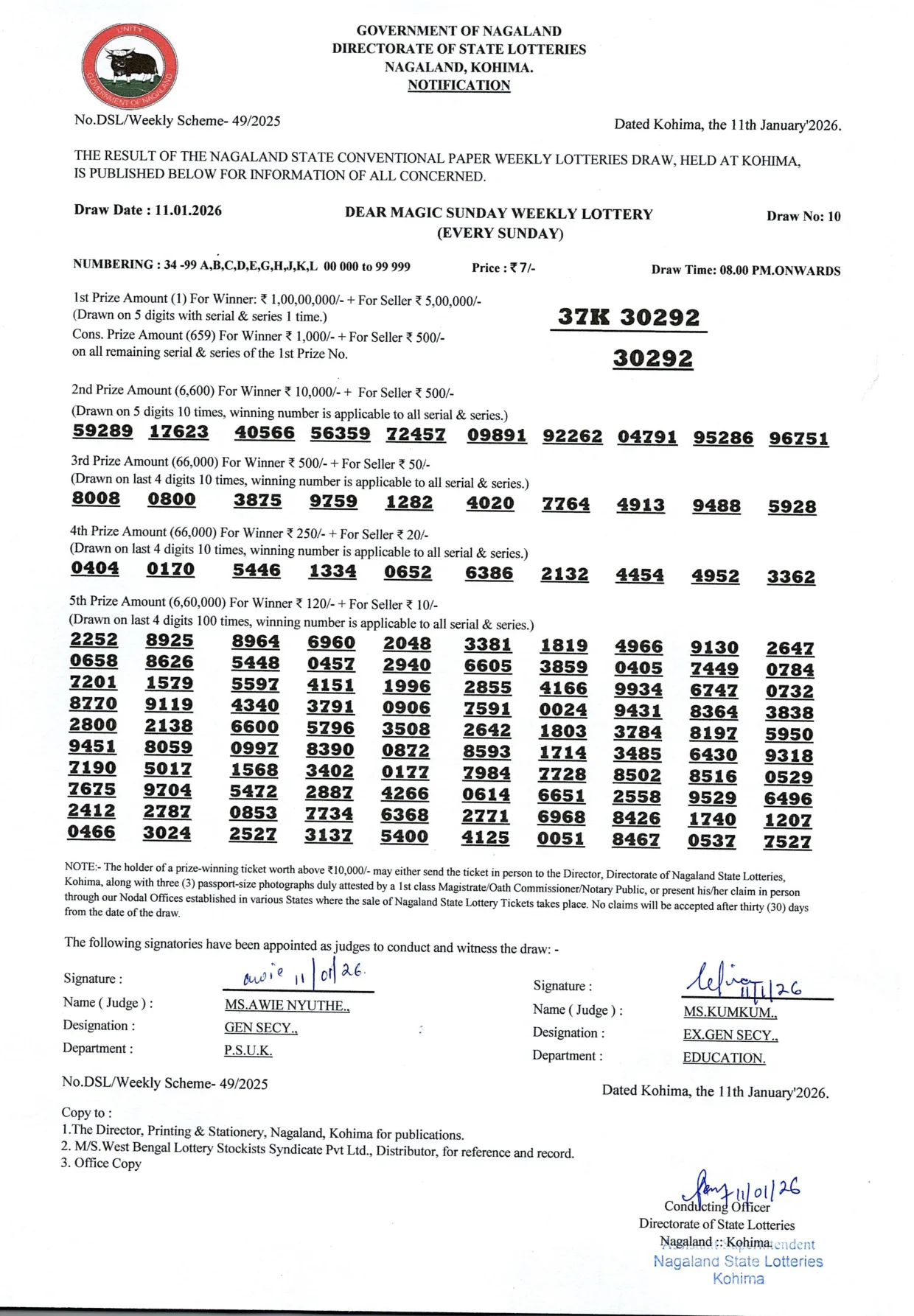 Dear Lottery result 8PM 11.01.2026