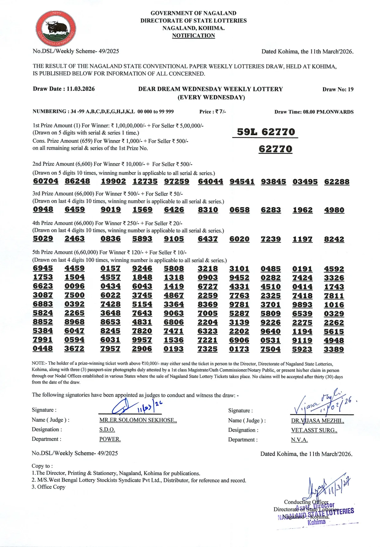 Dear Lottery result 8PM 11.03.2026