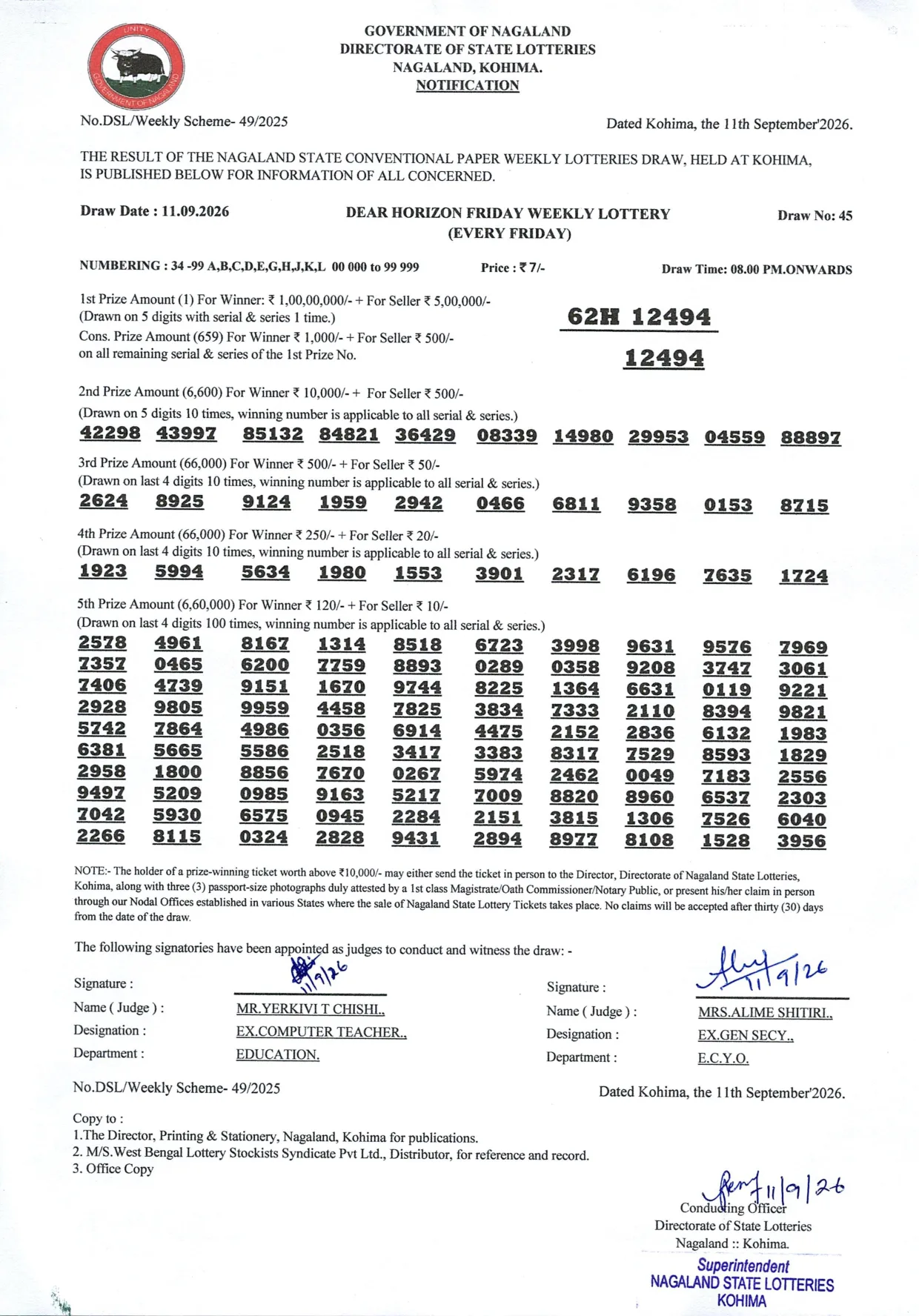 Dear Lottery result 8PM 11.09.2026