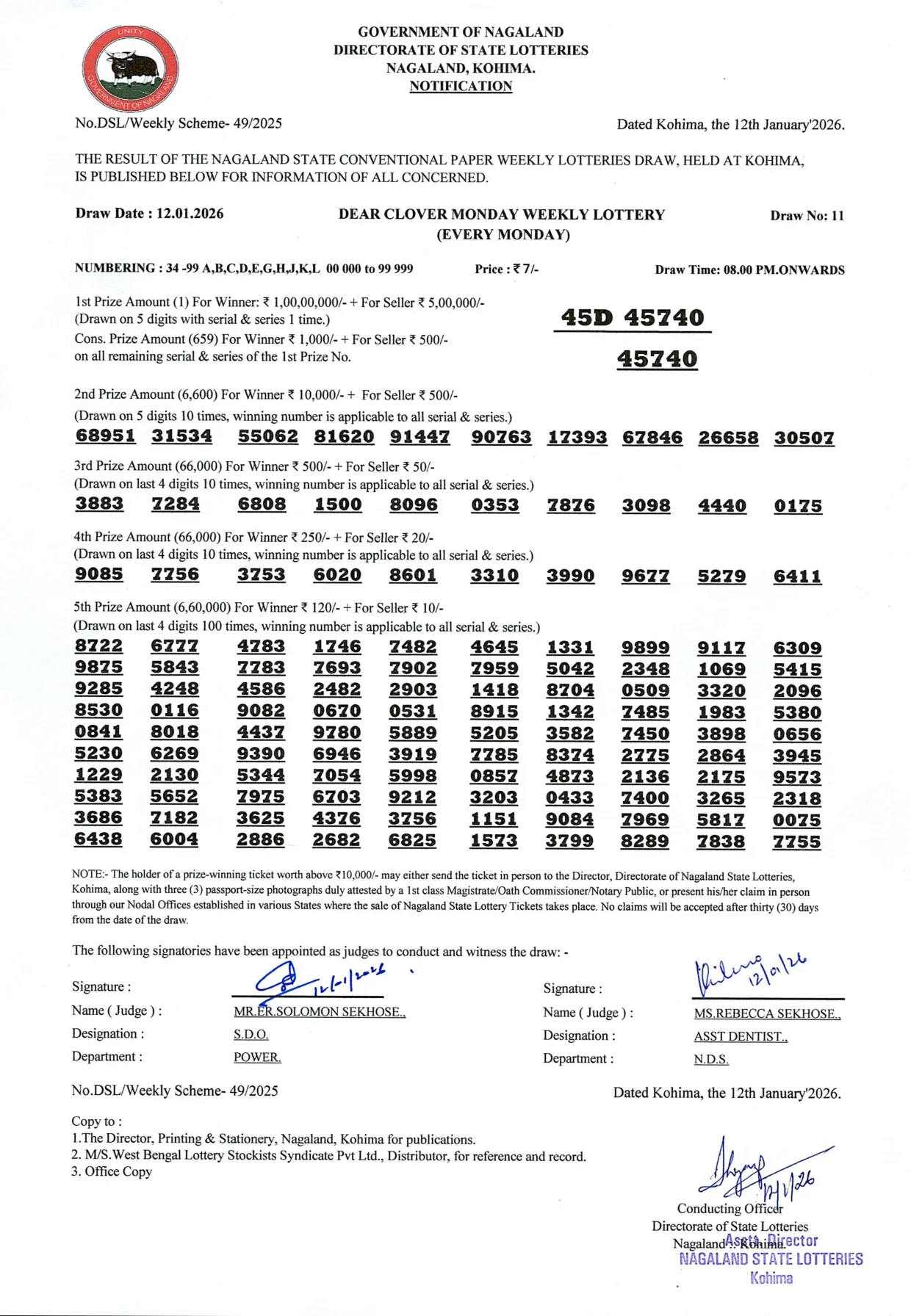 Dear Lottery result 8PM 12.01.2026