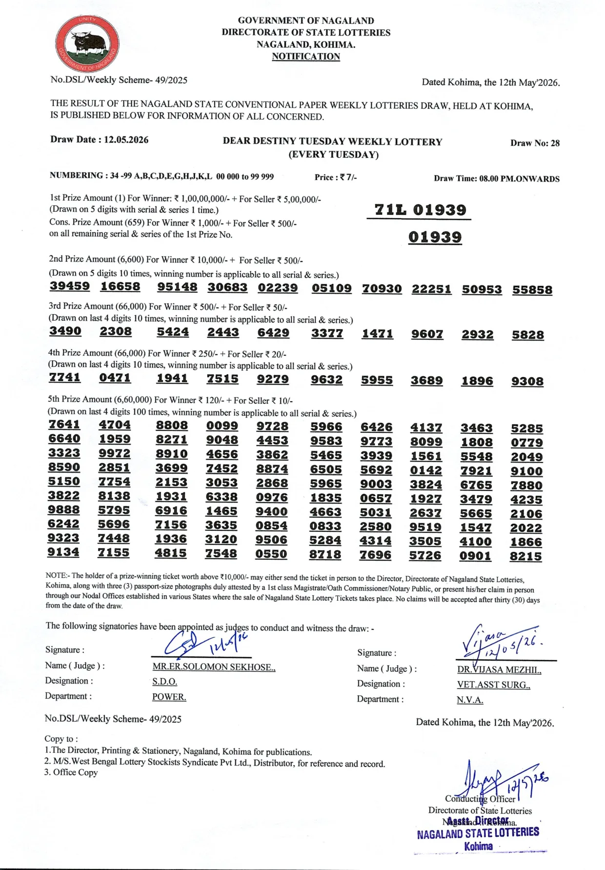 Dear Lottery result 8PM 12.05.2026