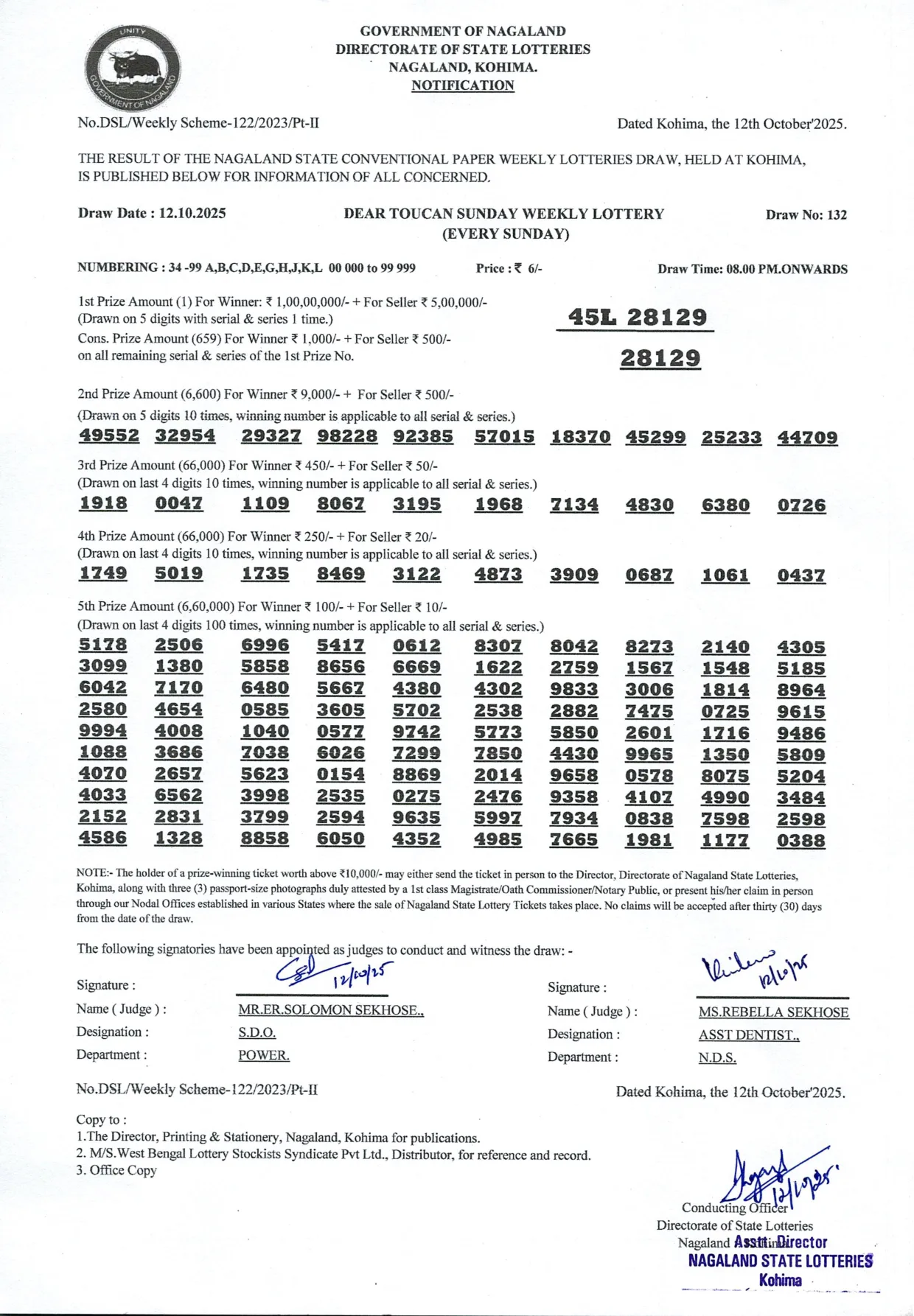 Dear Lottery result 8PM 12.10.2025
