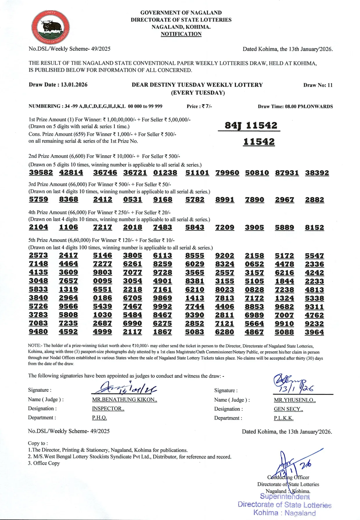 Dear Lottery result 8PM 13.01.2026