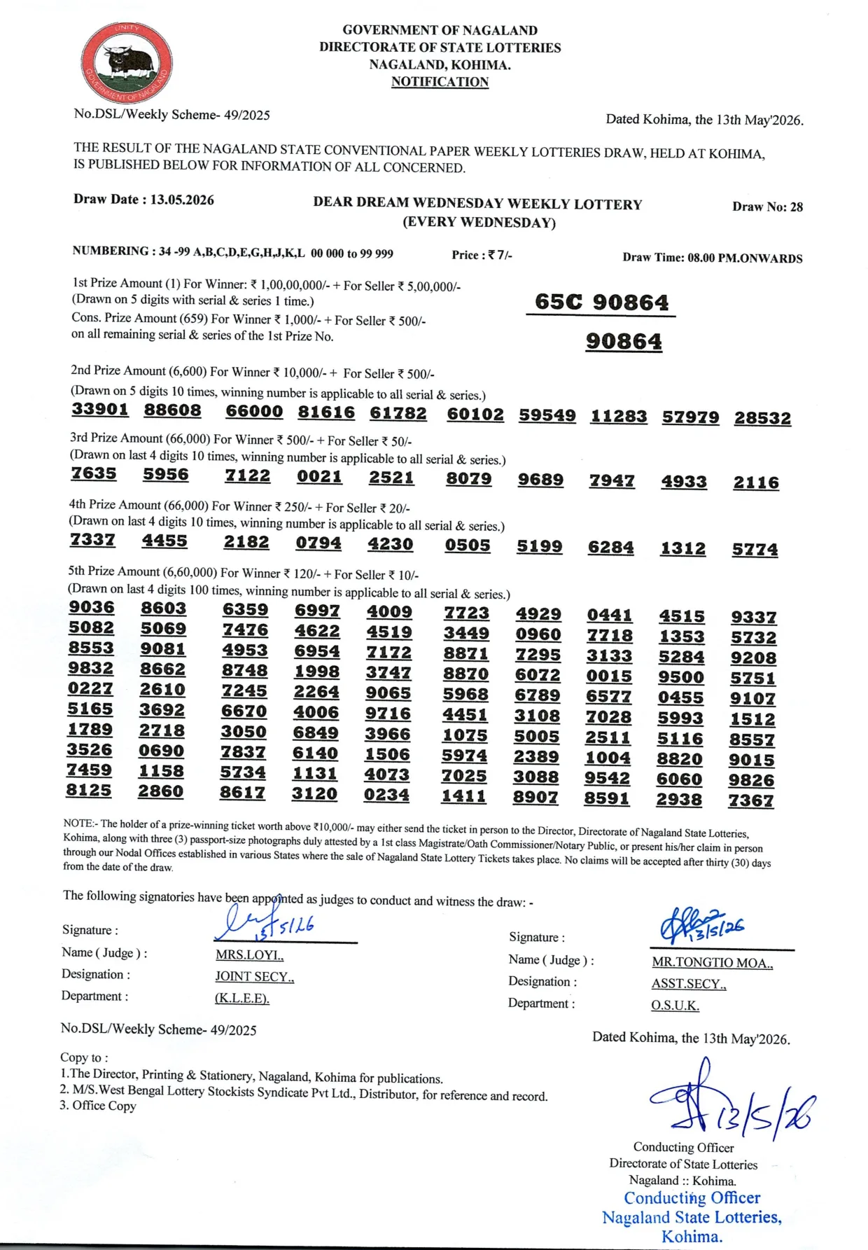 Dear Lottery result 8PM 13.05.2026