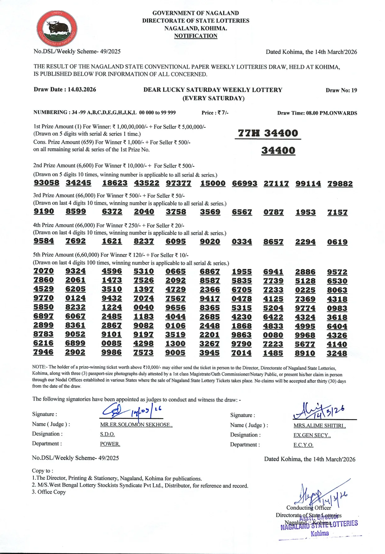 Dear Lottery result 8PM 14.03.2026