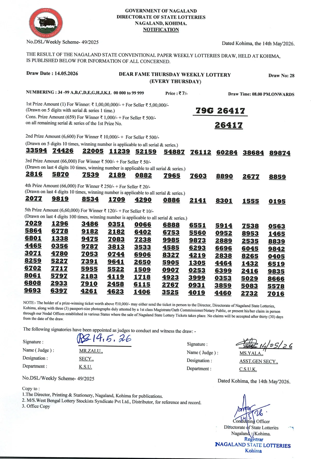 Dear Lottery result 8PM 14.05.2026