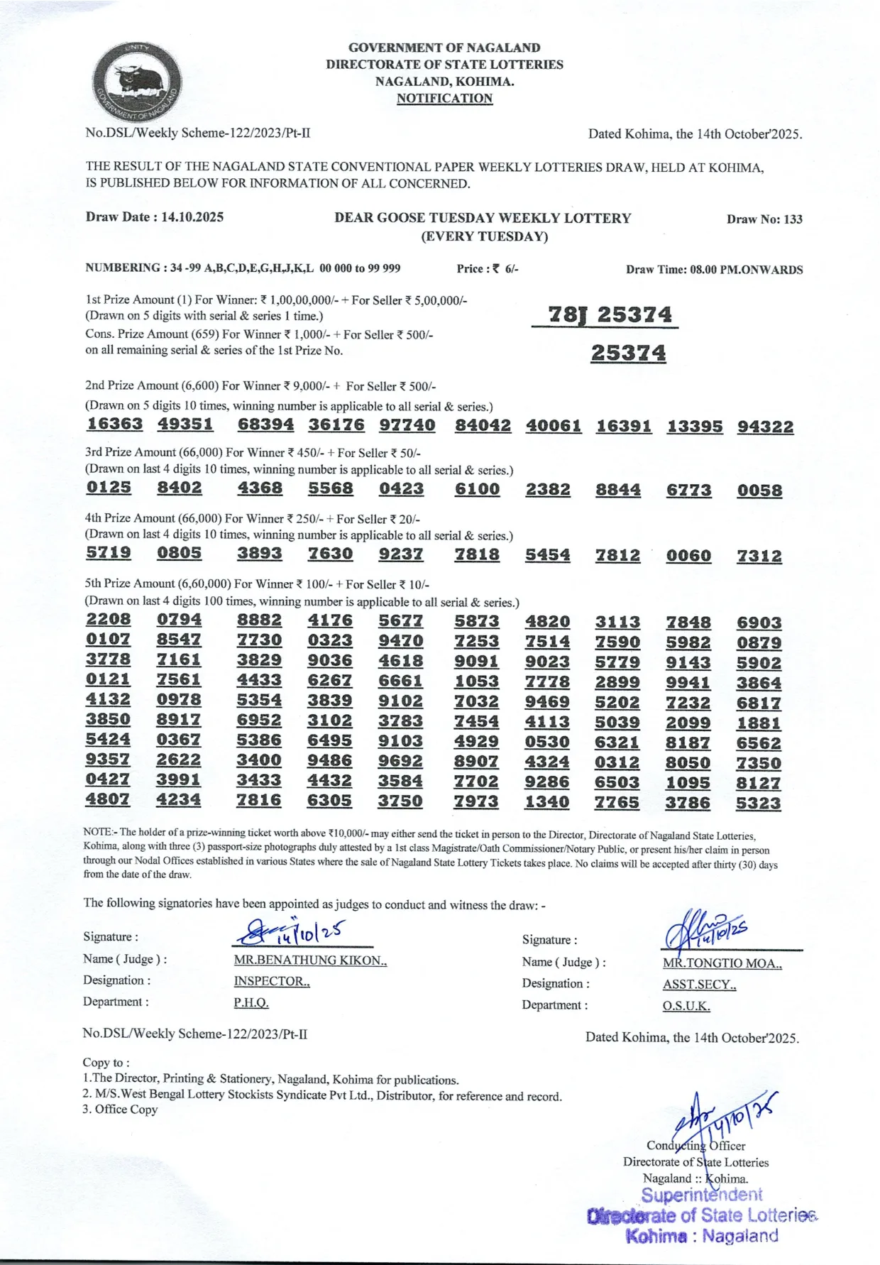 Dear Lottery result 8PM 14.10.2025