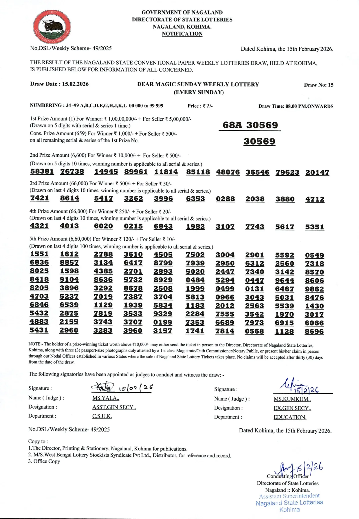 Dear Lottery result 8PM 15.02.2026