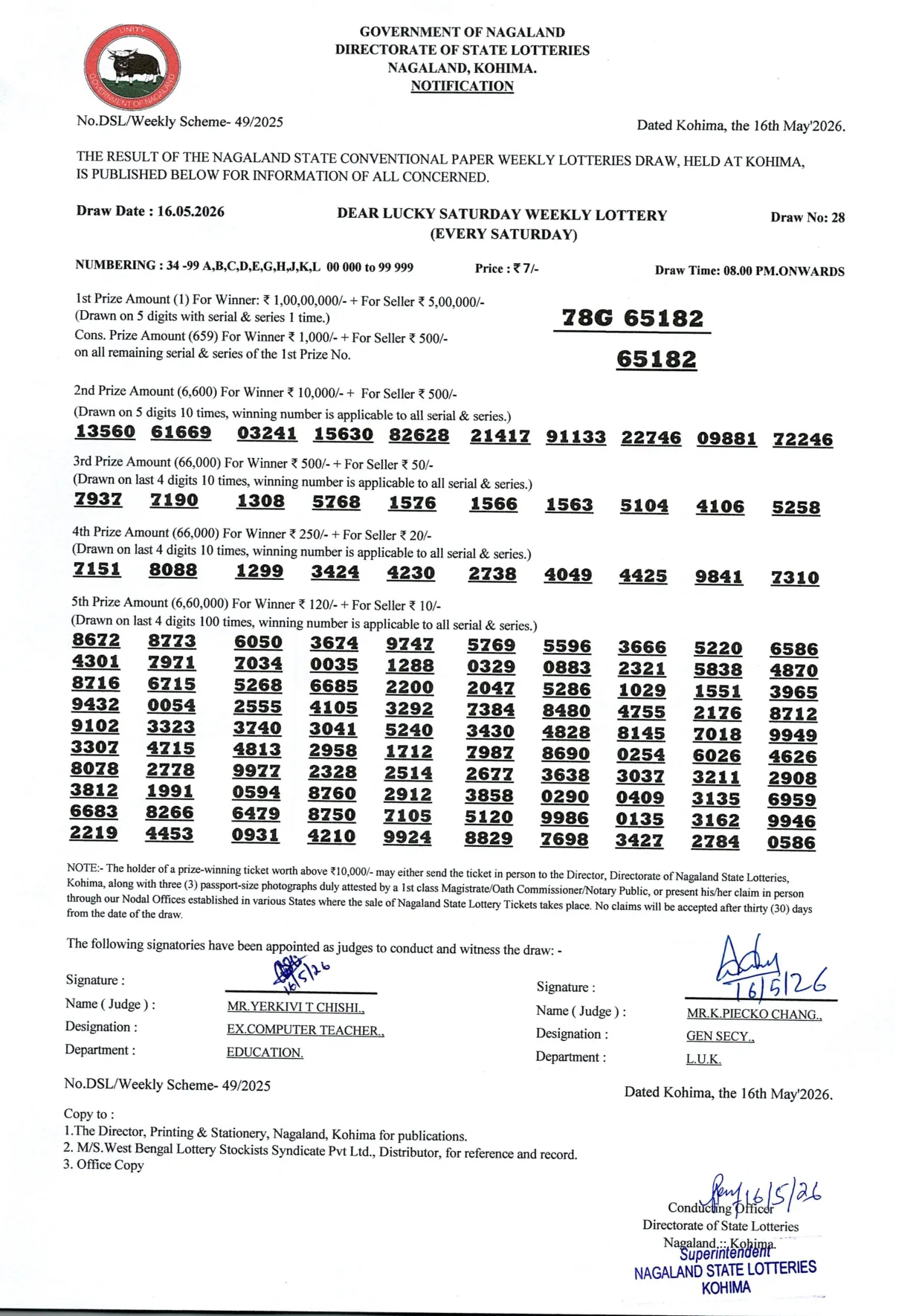 Dear Lottery result 8PM 16.05.2026