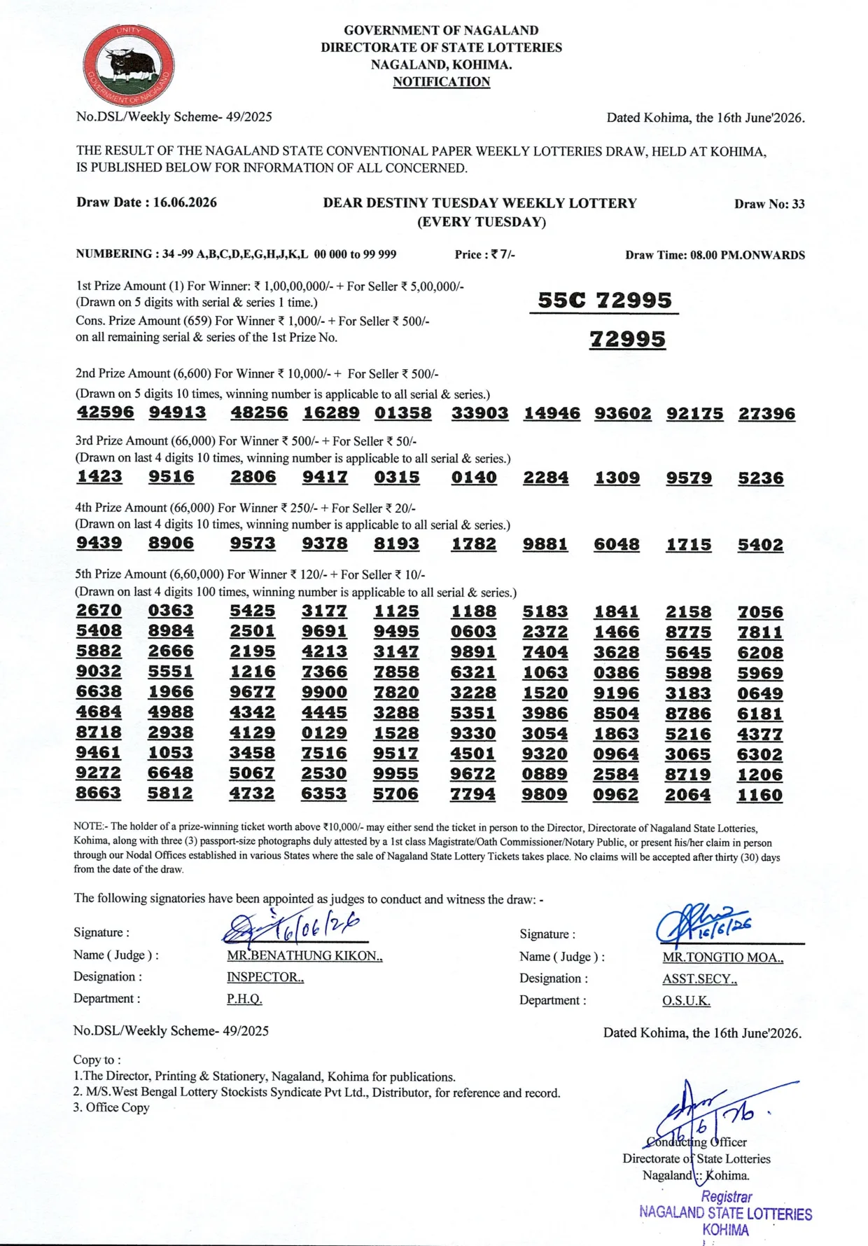 Dear Lottery result 8PM 16.06.2026