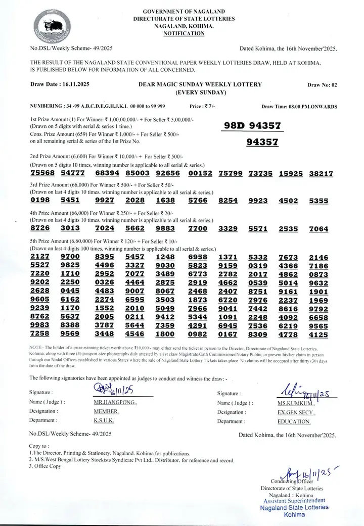 Dear Lottery result 8PM 16.11.2025