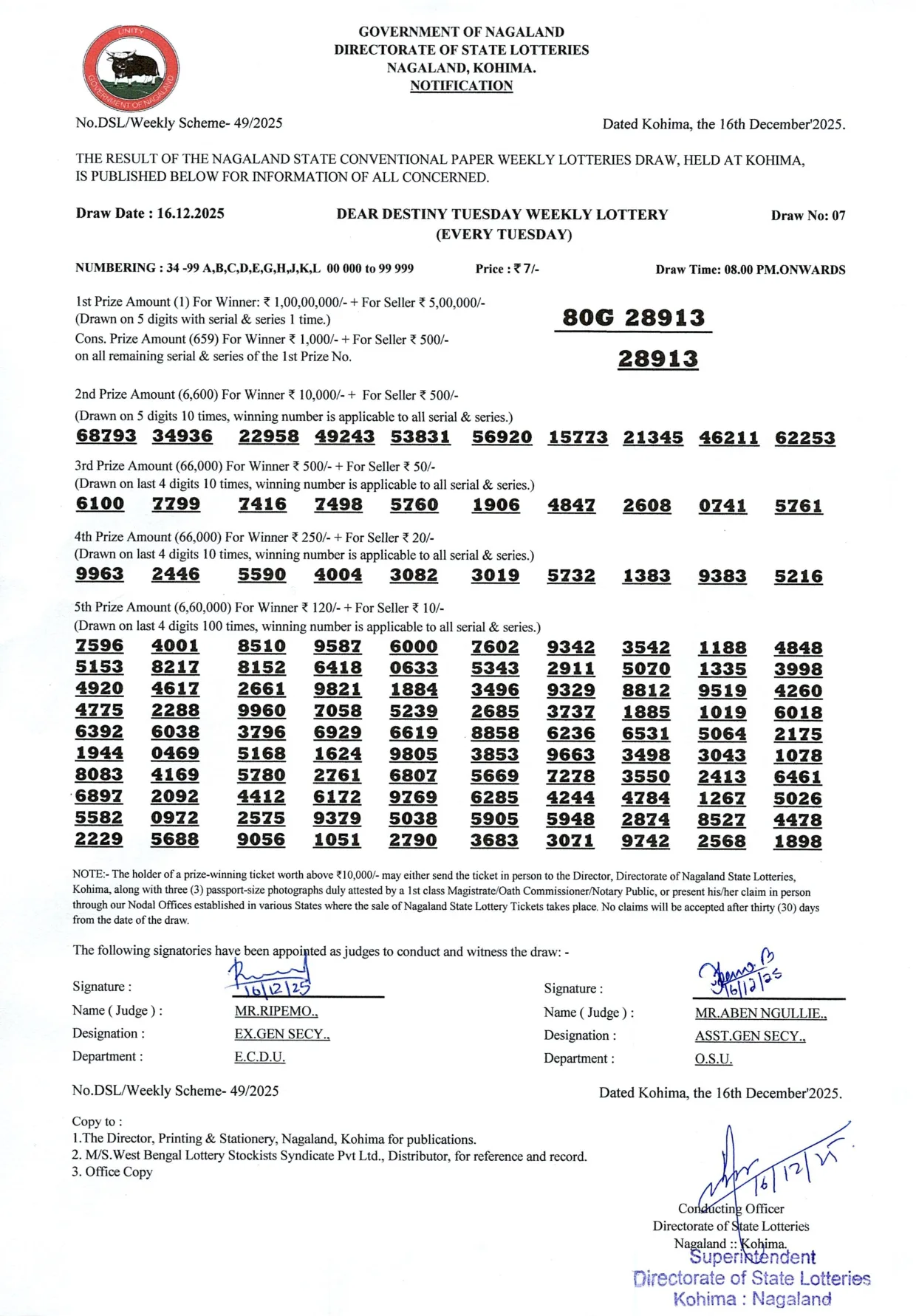 Dear Lottery result 8PM 16.12.2025