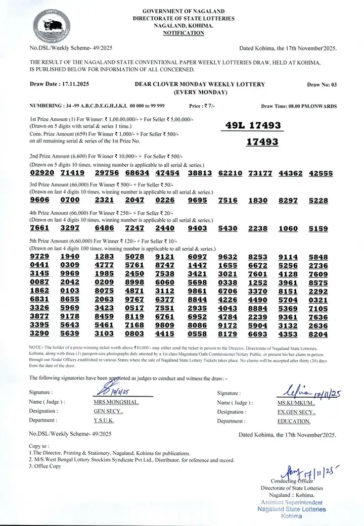 Dear Lottery result 8PM 17.11.2025