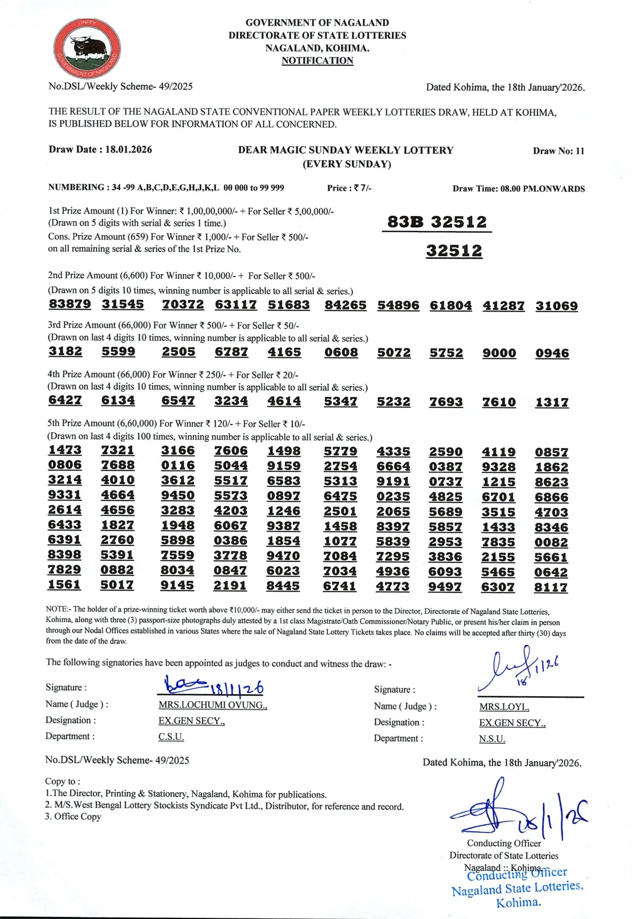 Dear Lottery result 8PM 18.01.2026