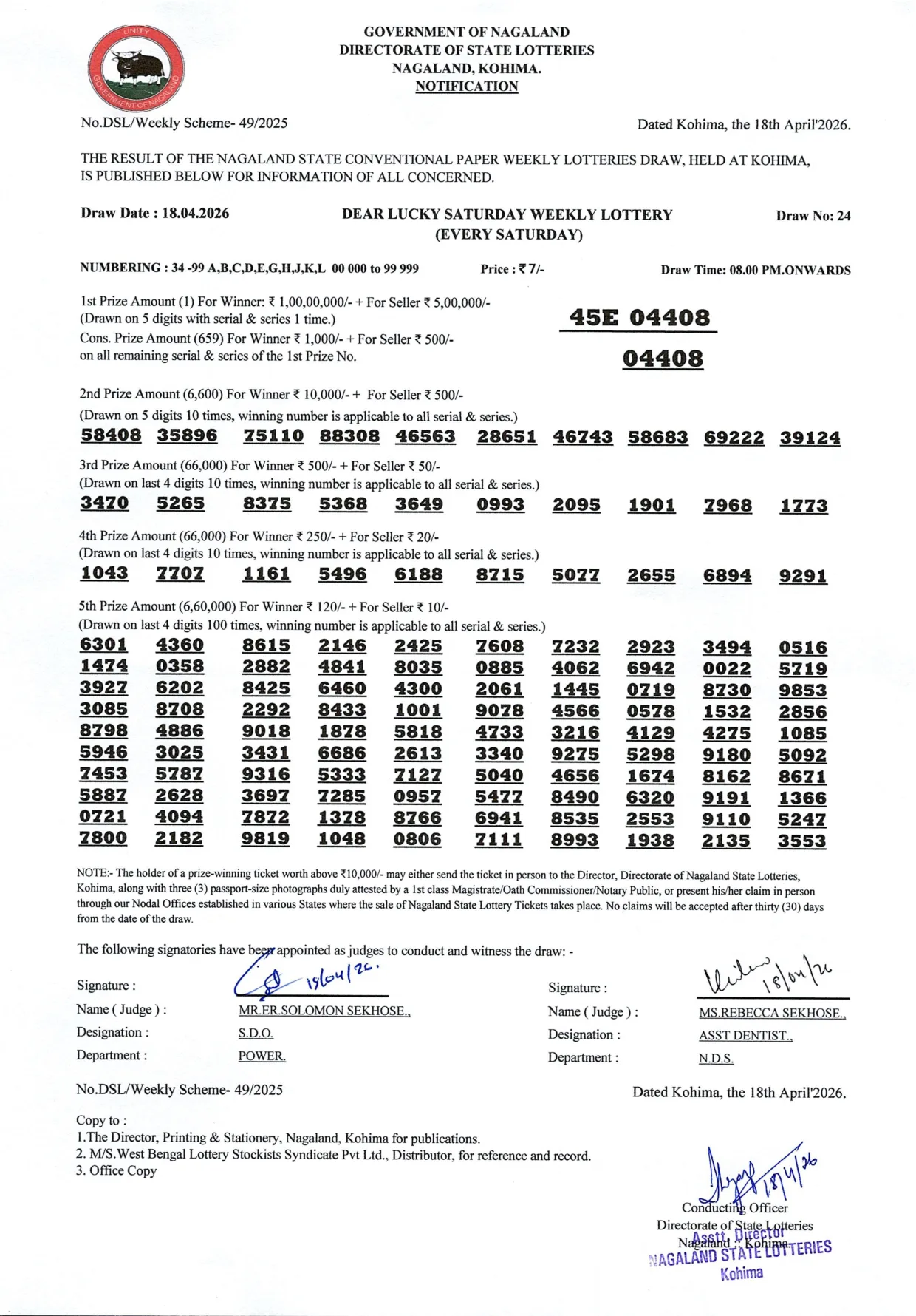 Dear Lottery result 8PM 18.04.2026