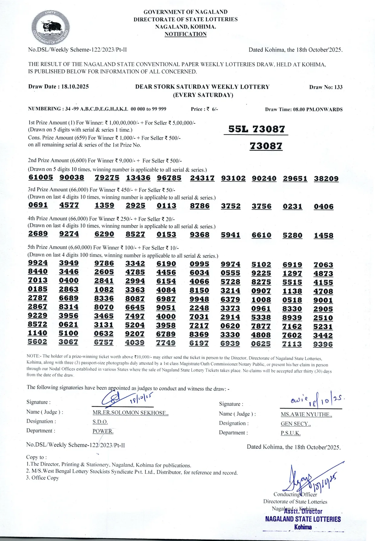 Dear Lottery result 8PM 18.10.2025