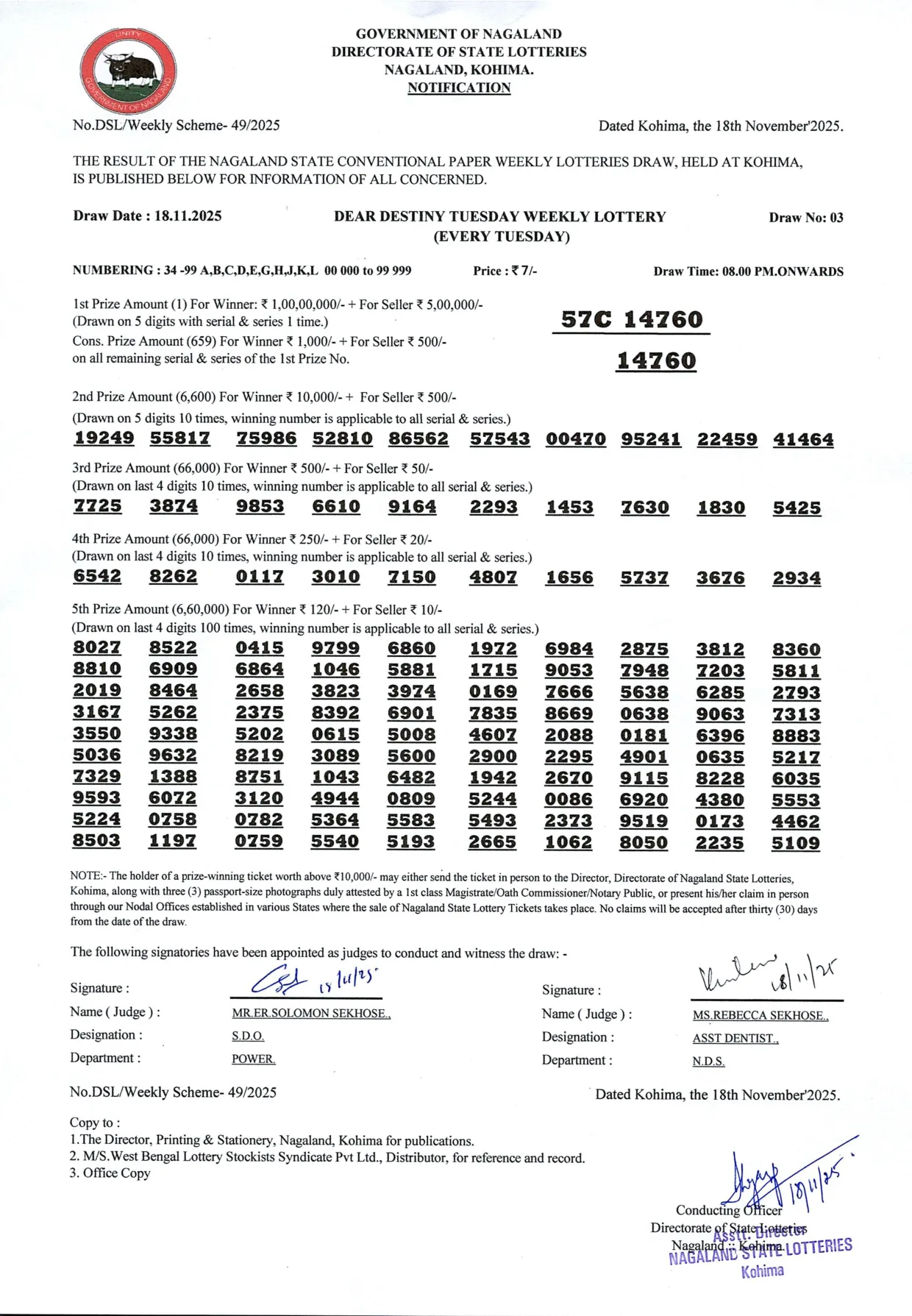 Dear Lottery result 8PM 18.11.2025