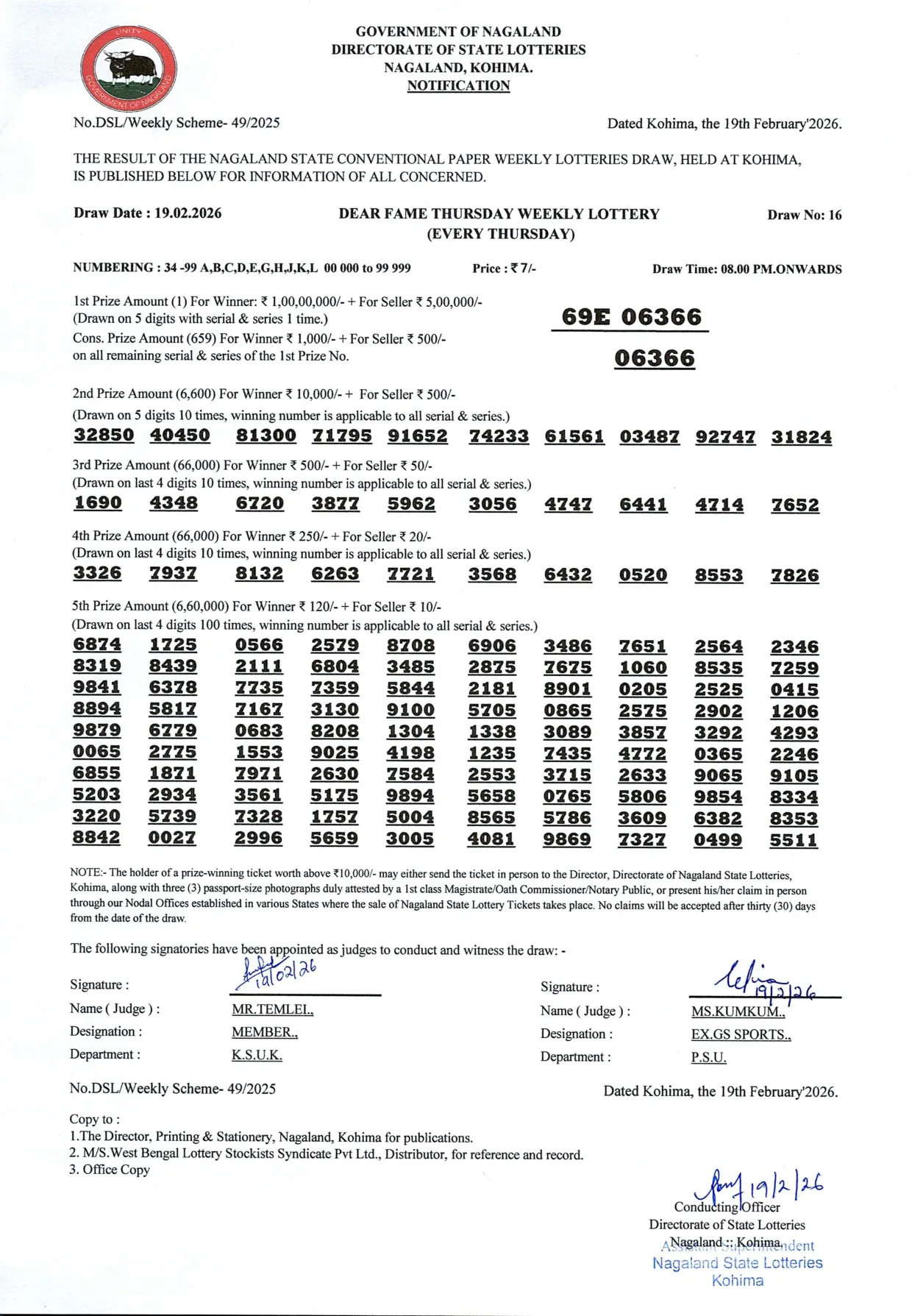 Dear Lottery result 8PM 19.02.2026