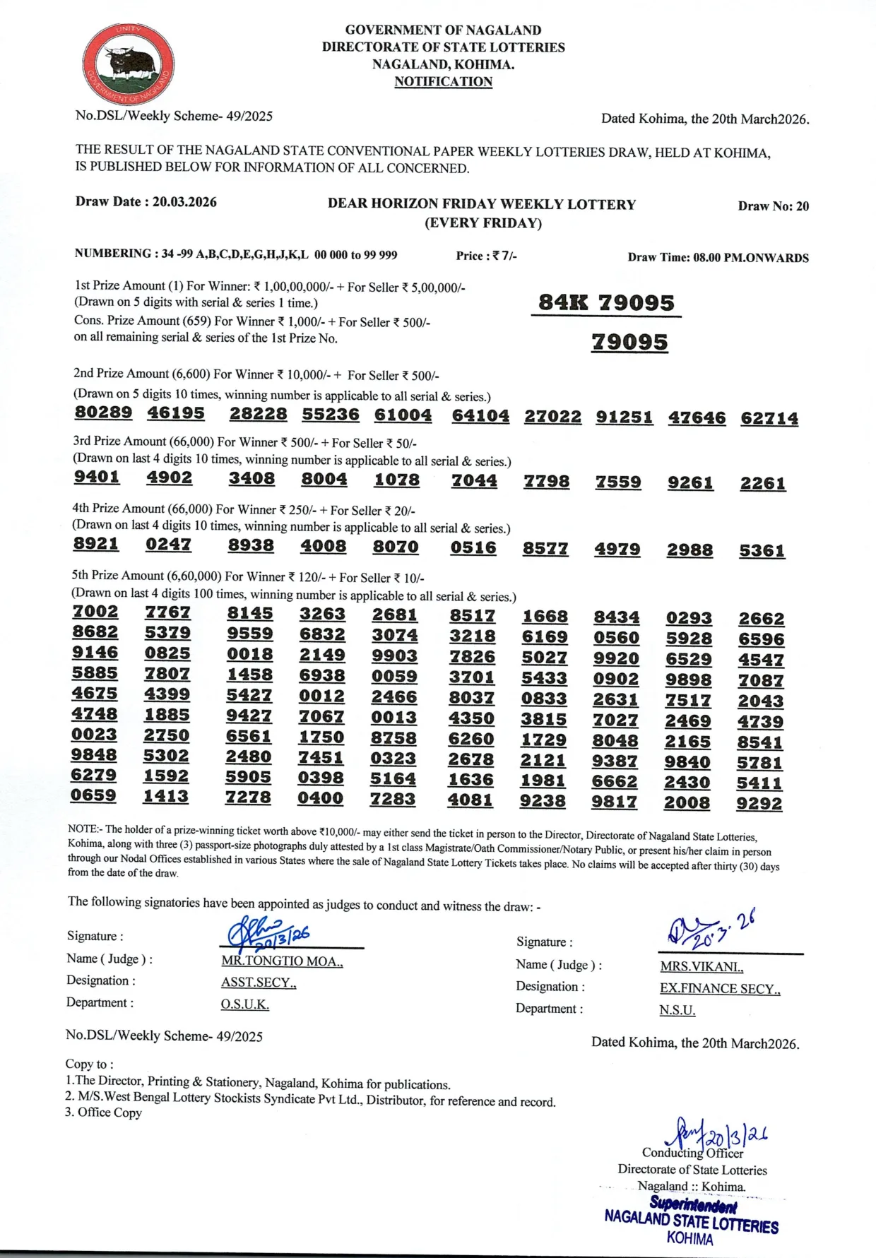 Dear Lottery result 8PM 20.03.2026