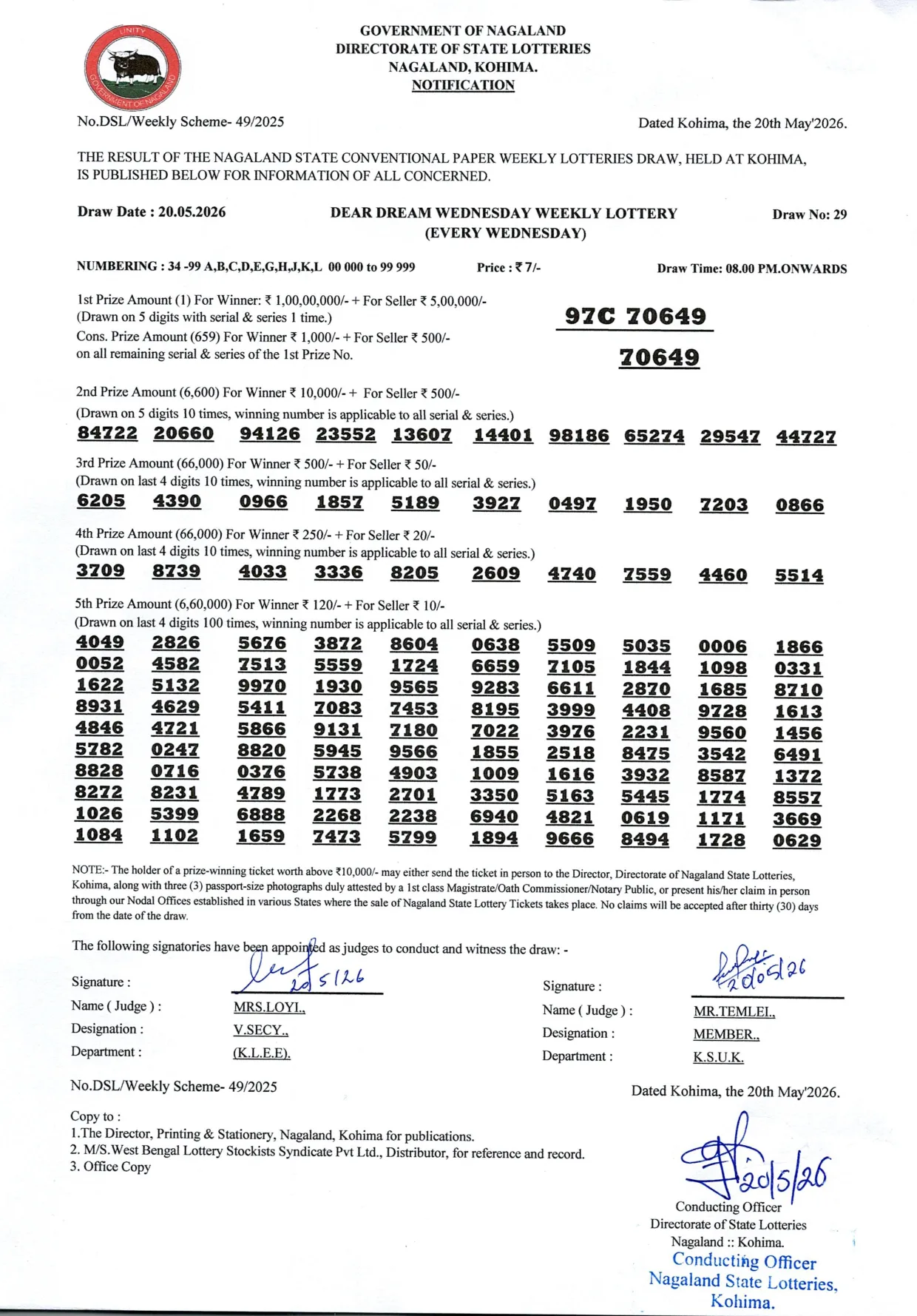 Dear Lottery result 8PM 20.05.2026