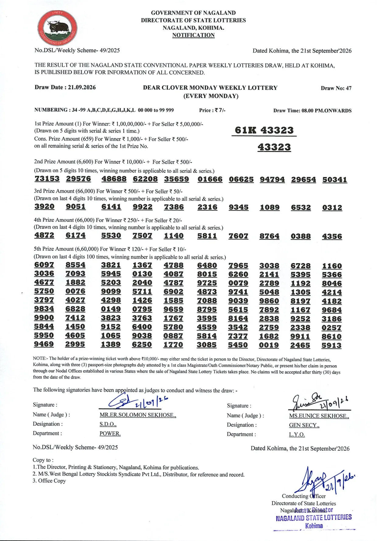 Dear Lottery result 8PM 21.09.2026