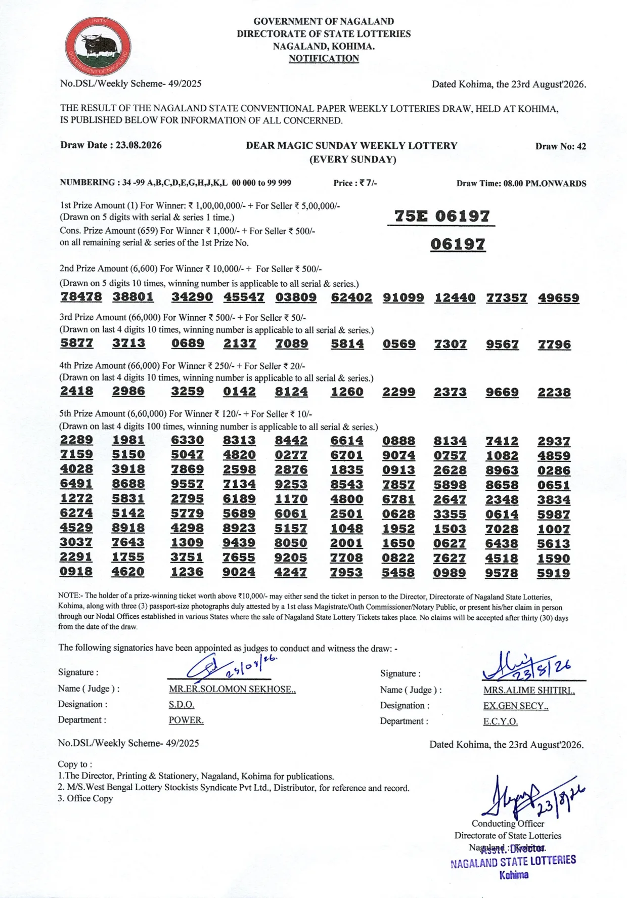 Dear Lottery result 8PM 23.08.2026