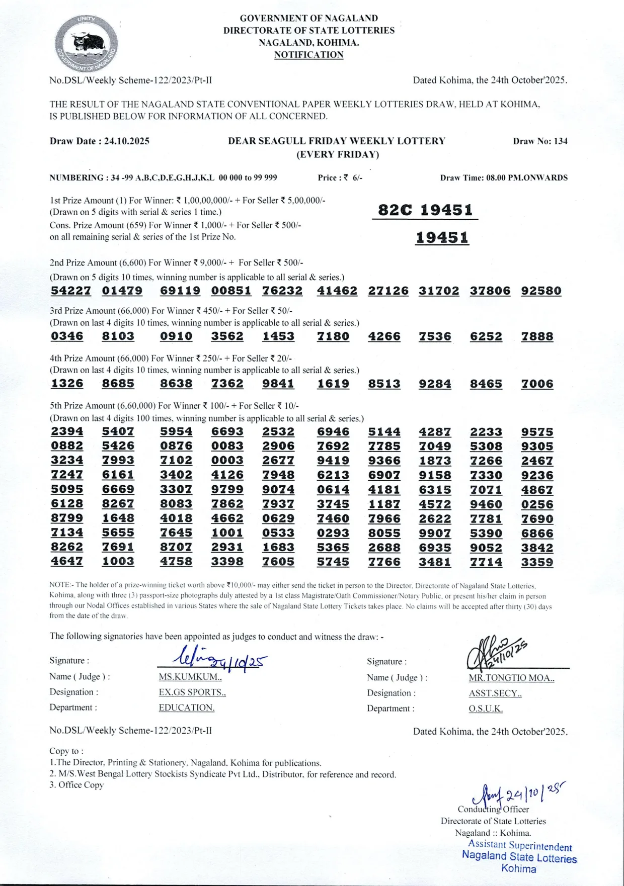 Dear Lottery result 8PM 24.10.2025