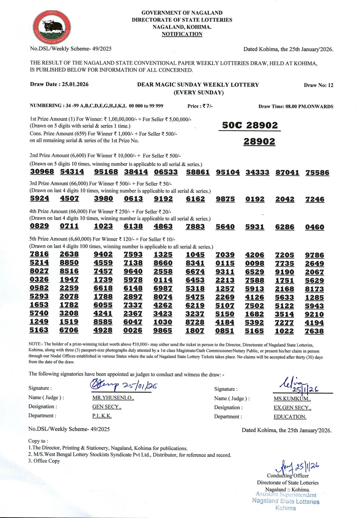 Dear Lottery result 8PM 25.01.2026