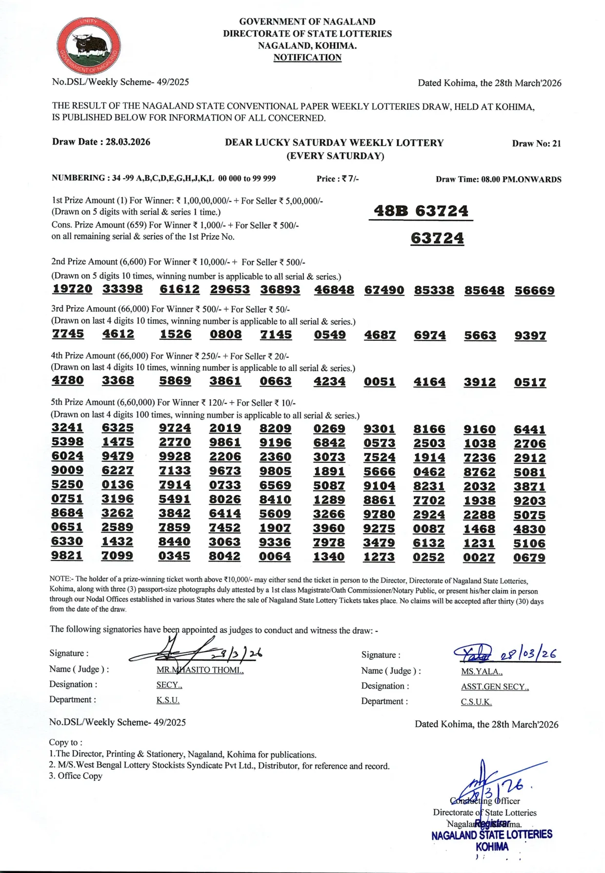 Dear Lottery result 8PM 28.03.2026