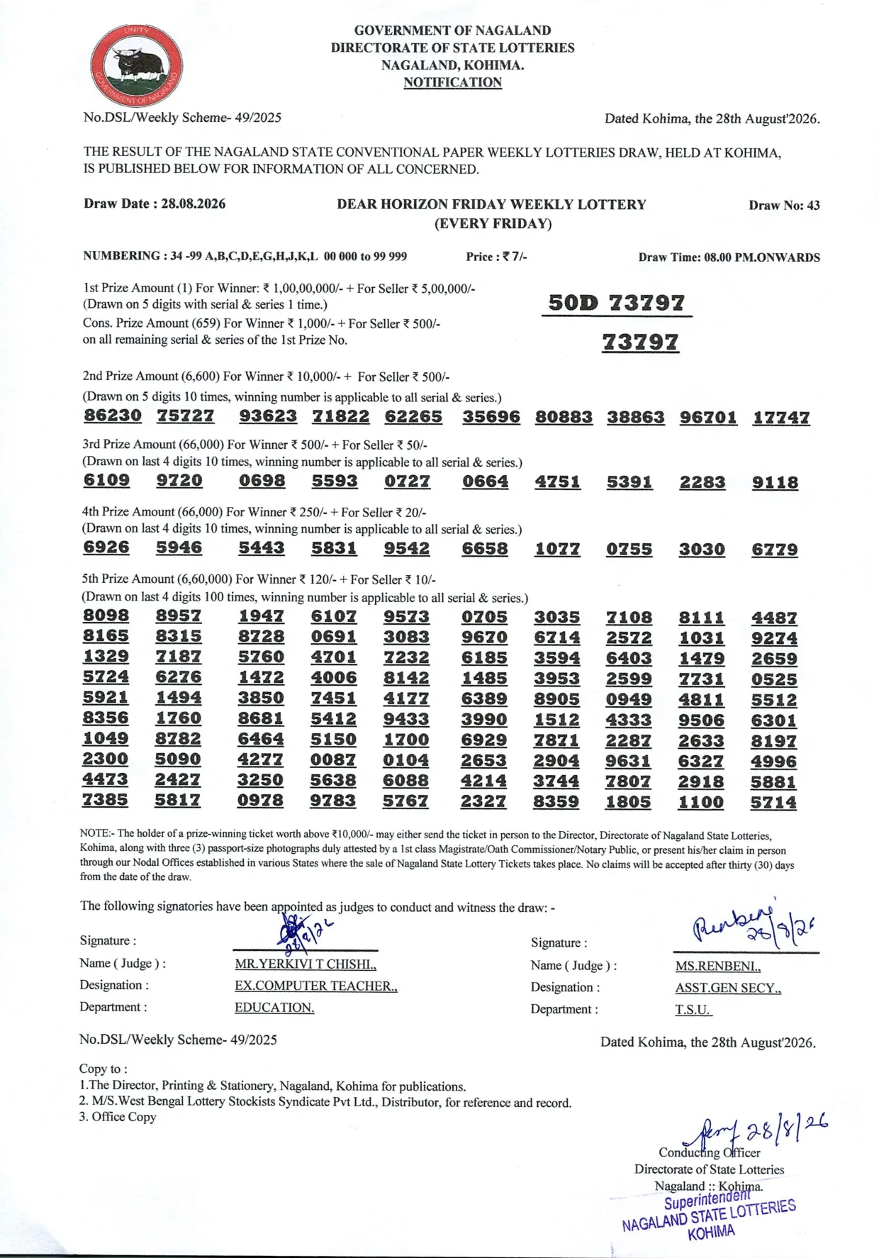 Dear Lottery result 8PM 28.08.2026