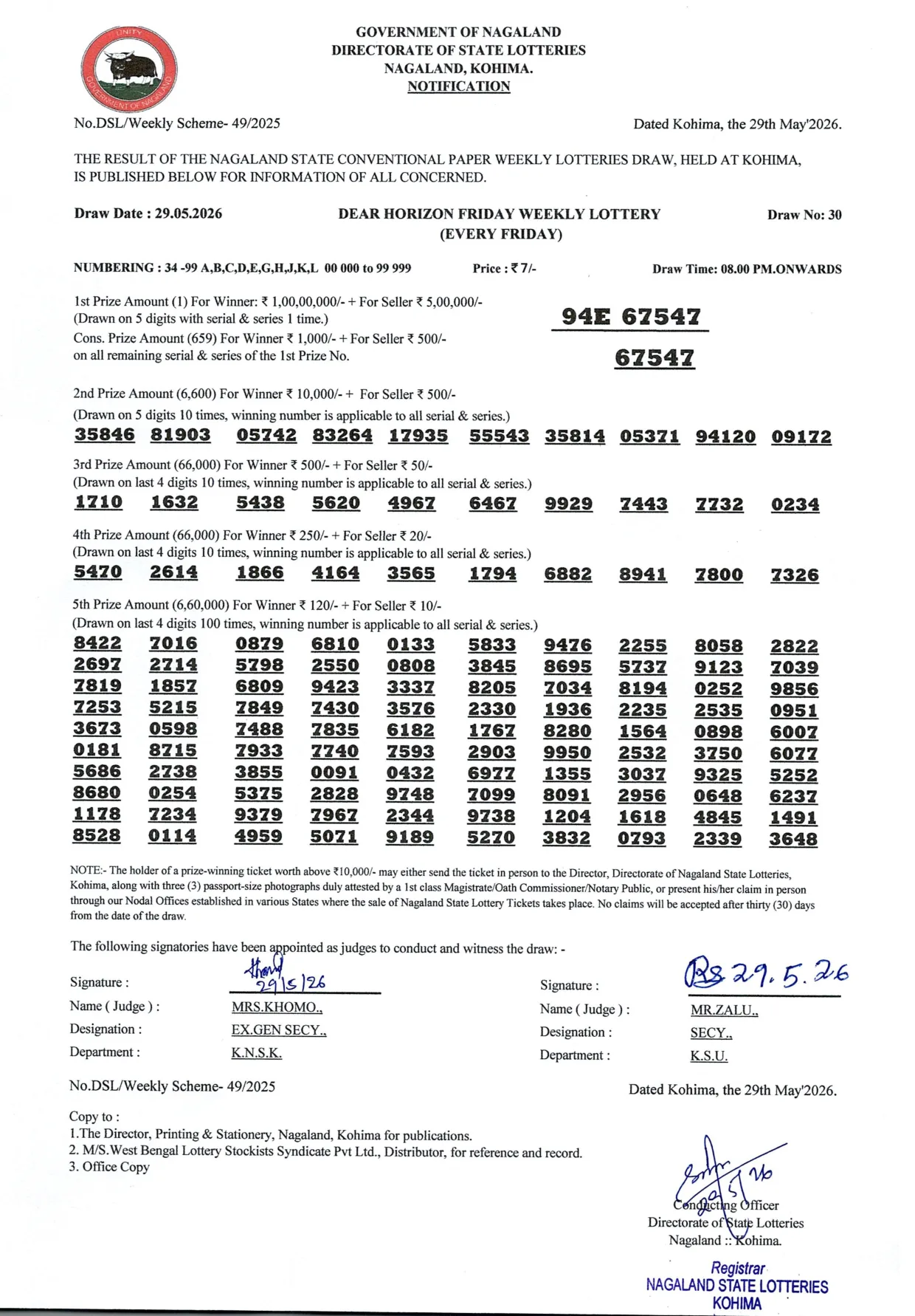 Dear Lottery result 8PM 29.05.2026