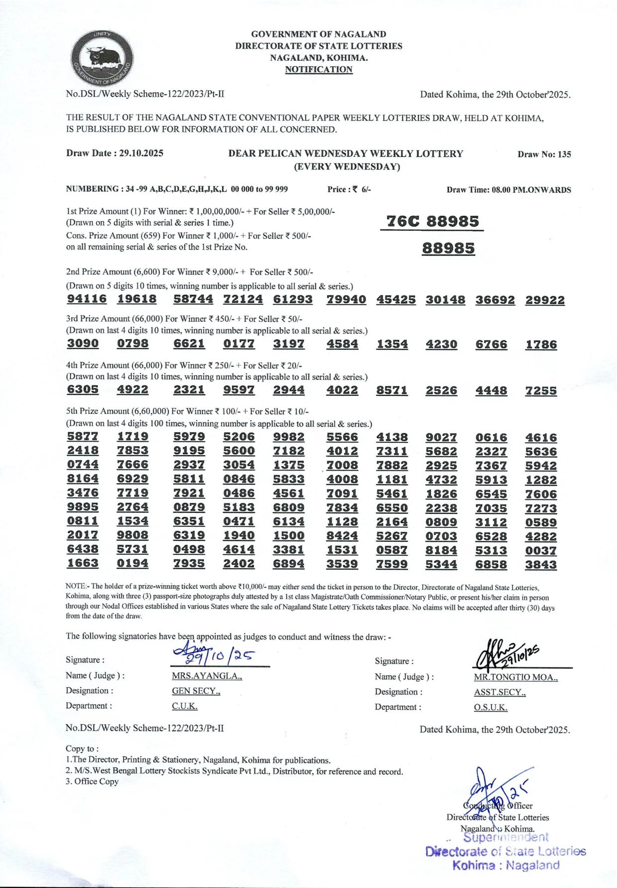Dear Lottery result 8PM 29.10.2025